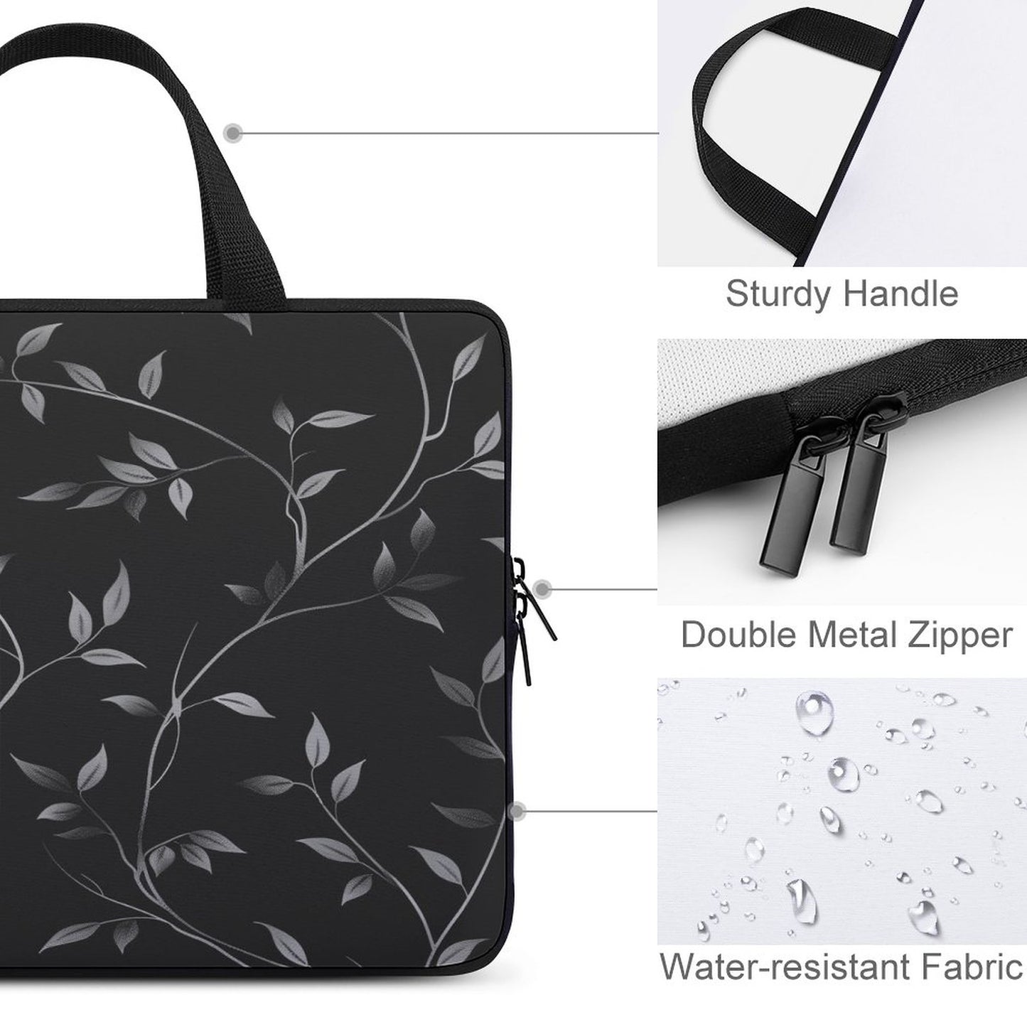 Black and Silver Vines Laptop Carrying Case