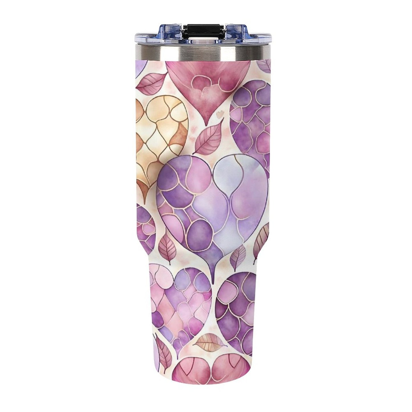 Hearts and Leaves 40oz Insulated Tumbler with Handle and Straw