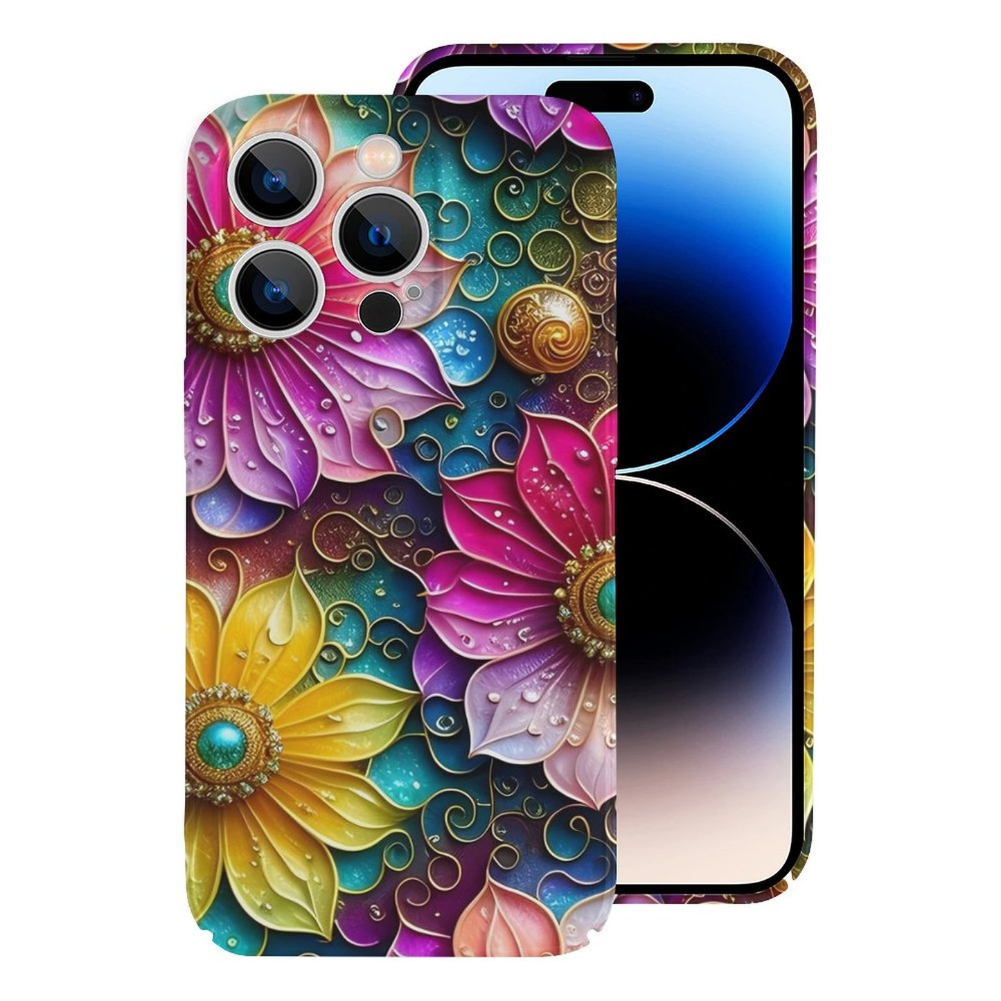 Shades of Pink and Yellow Flowers Apple Case for iPhone 14 Series