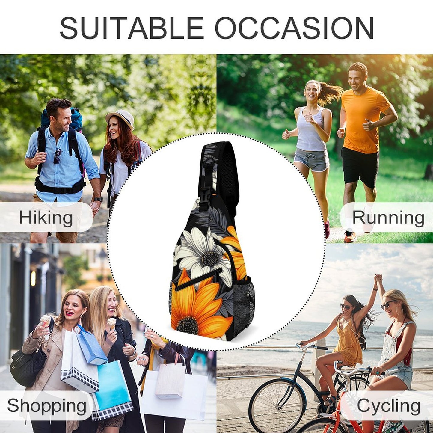 Orange and Beige Flowers Sling Bags