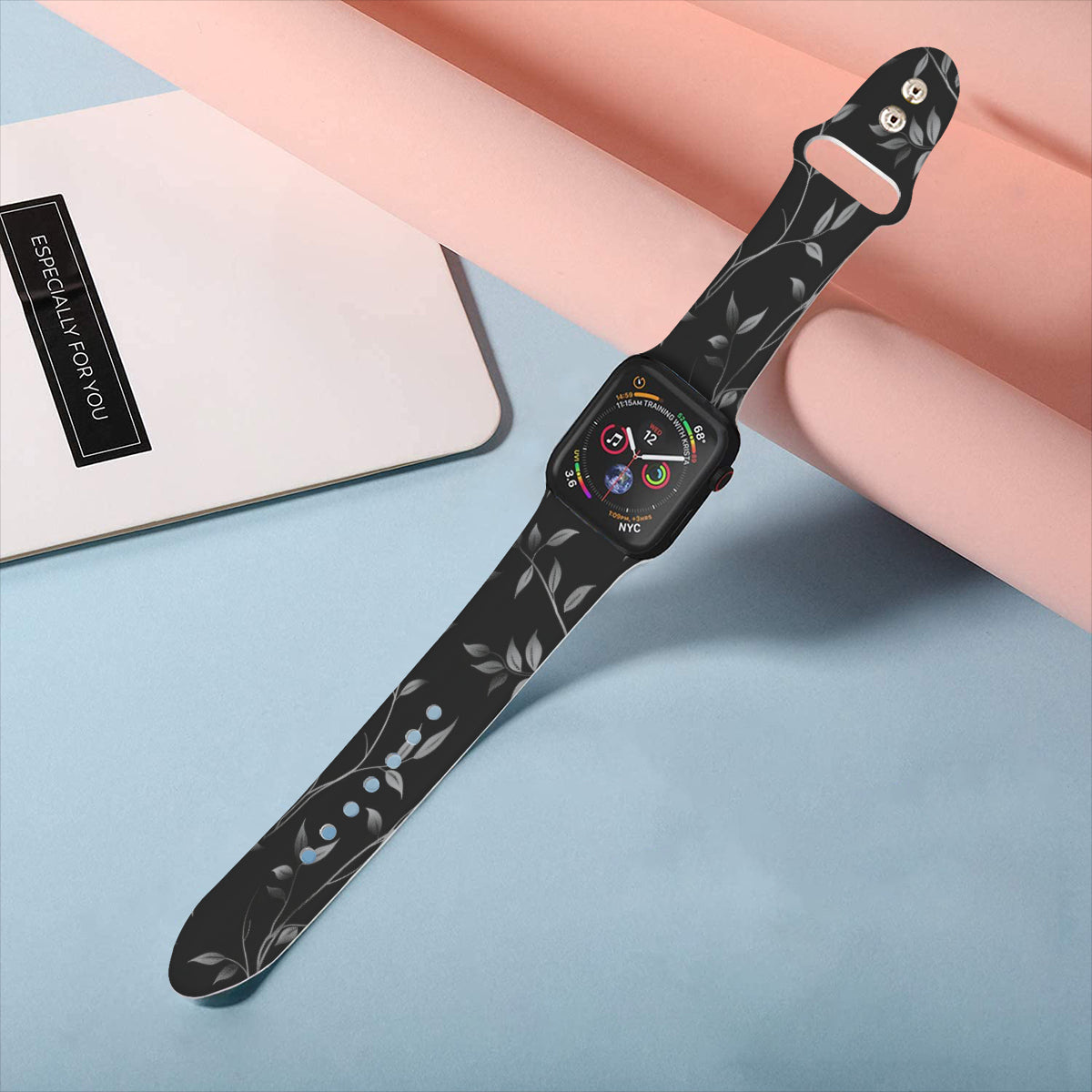 Black and Silver Vines Double Buckle Strap