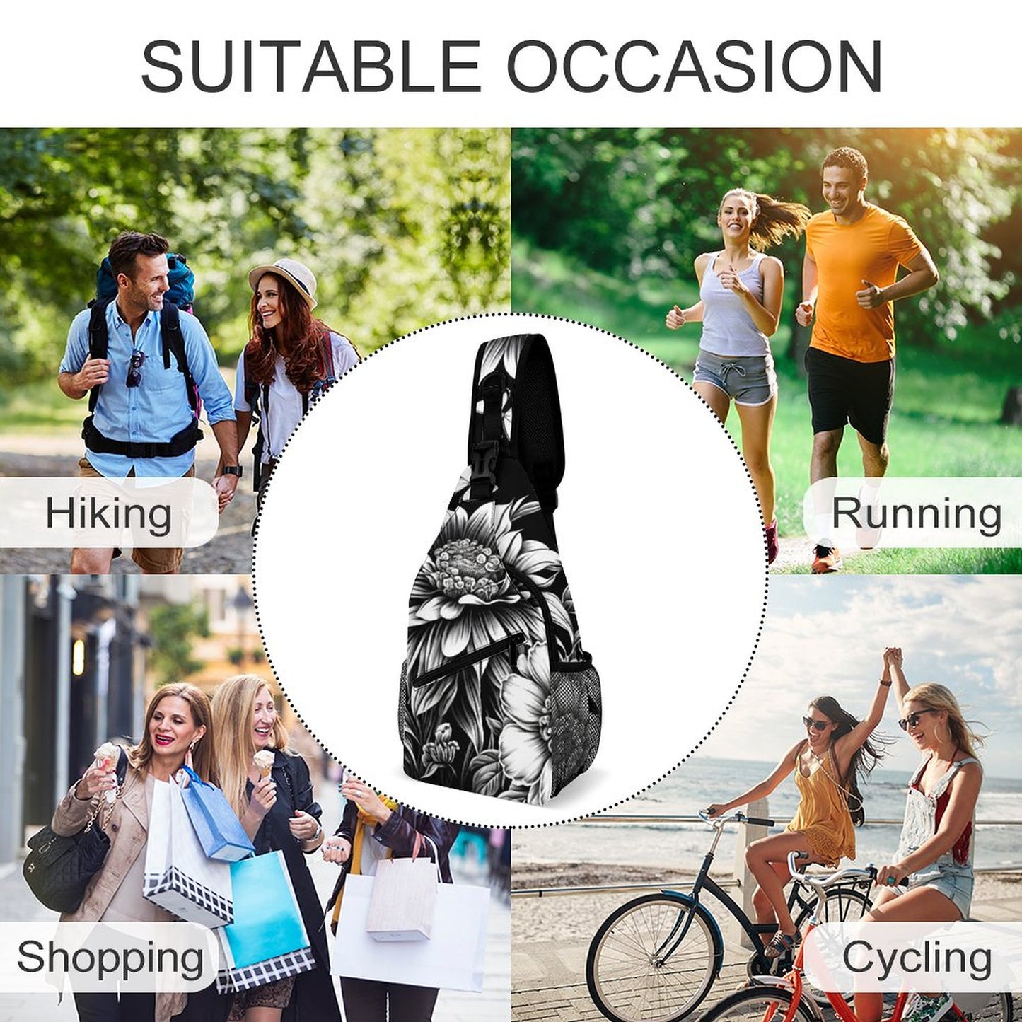 Black and White Flowers Sling Bags