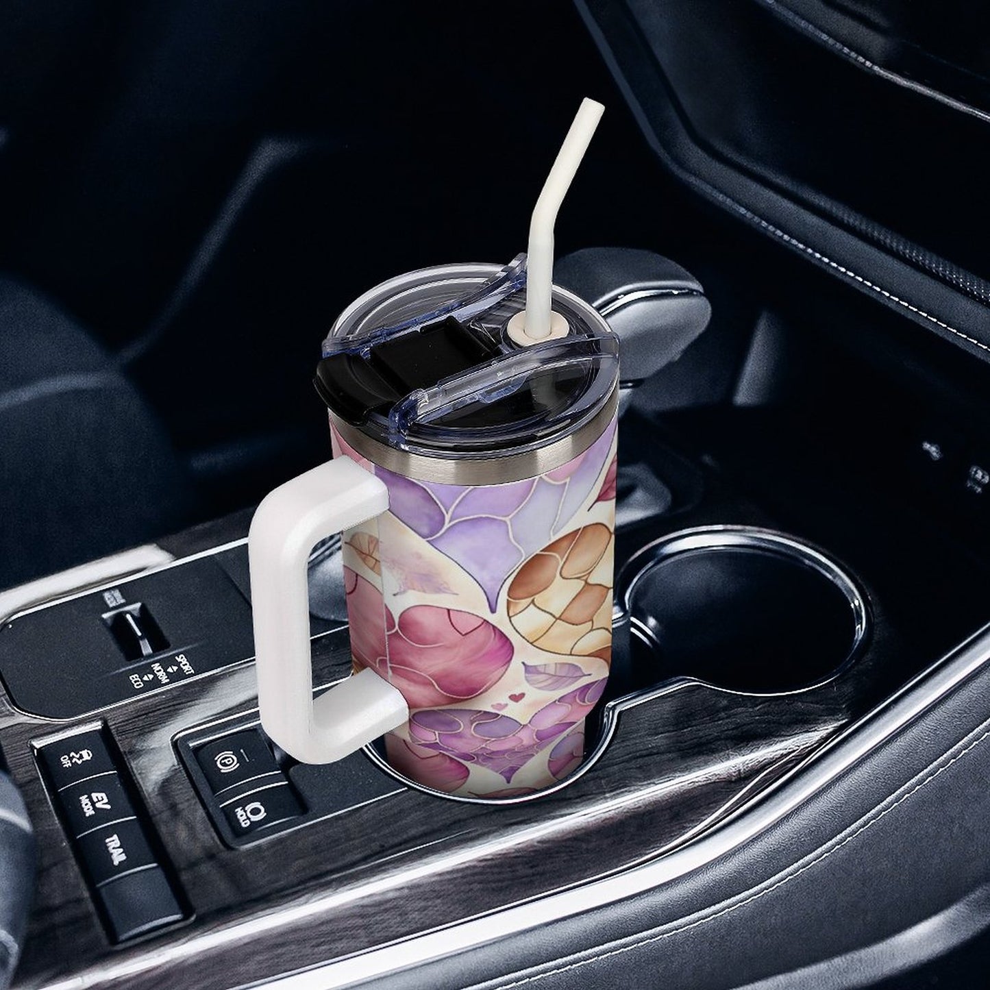 Hearts and Leaves 40oz Insulated Tumbler with Handle and Straw