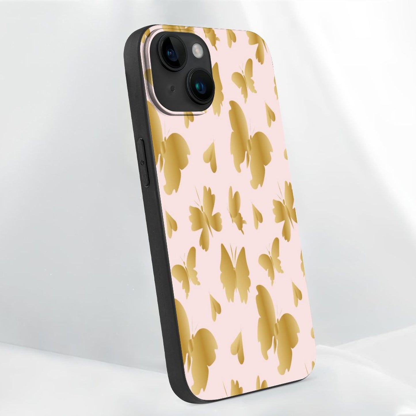 Pink with Gold Butterflies Apple iPhone Case for iPhone 15 Series