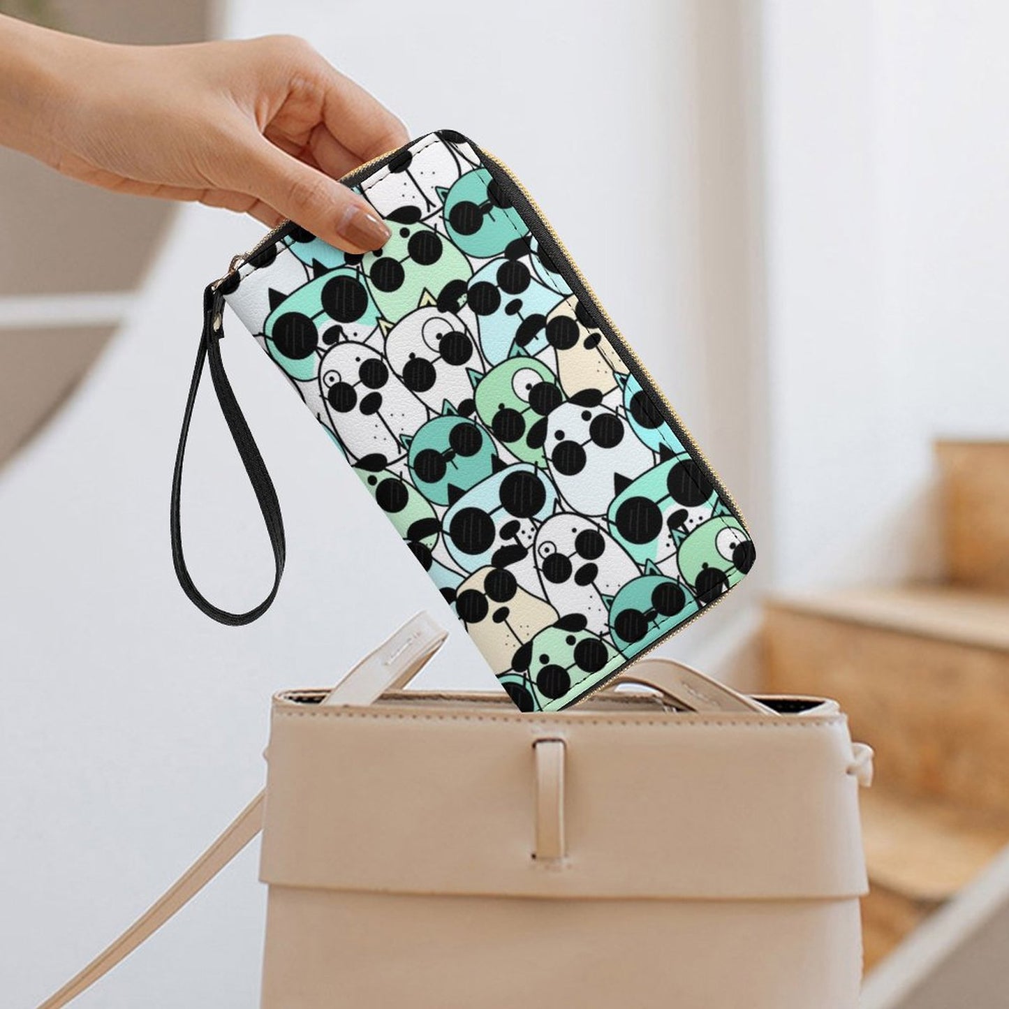 Dogs in Sunglasses Leather Wallet with Wristlet Strap