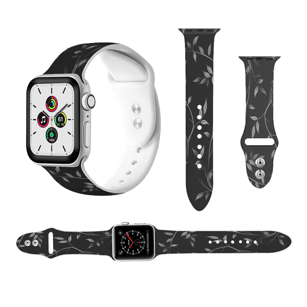 Black and Silver Vines Double Buckle Strap