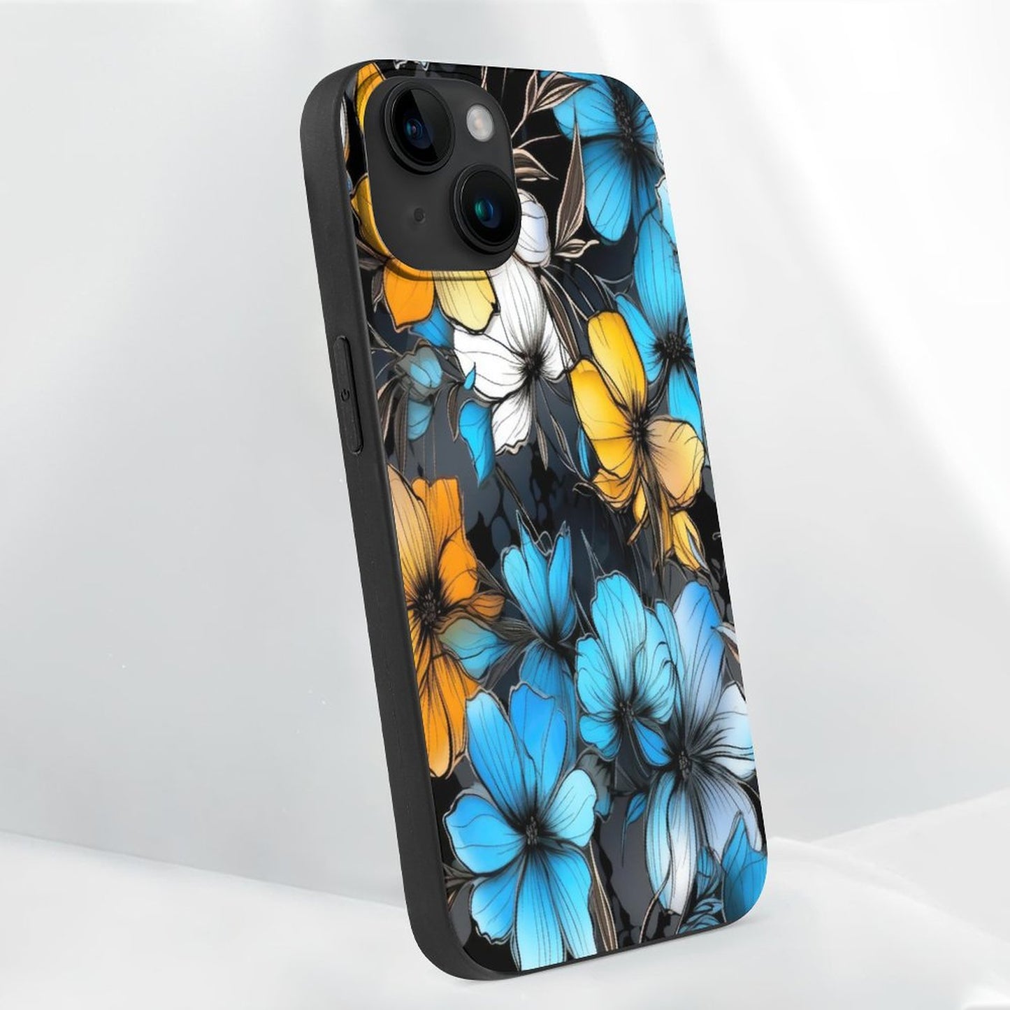 Blue Yellow and Orange Flowers Apple iPhone Case for iPhone 15 Series