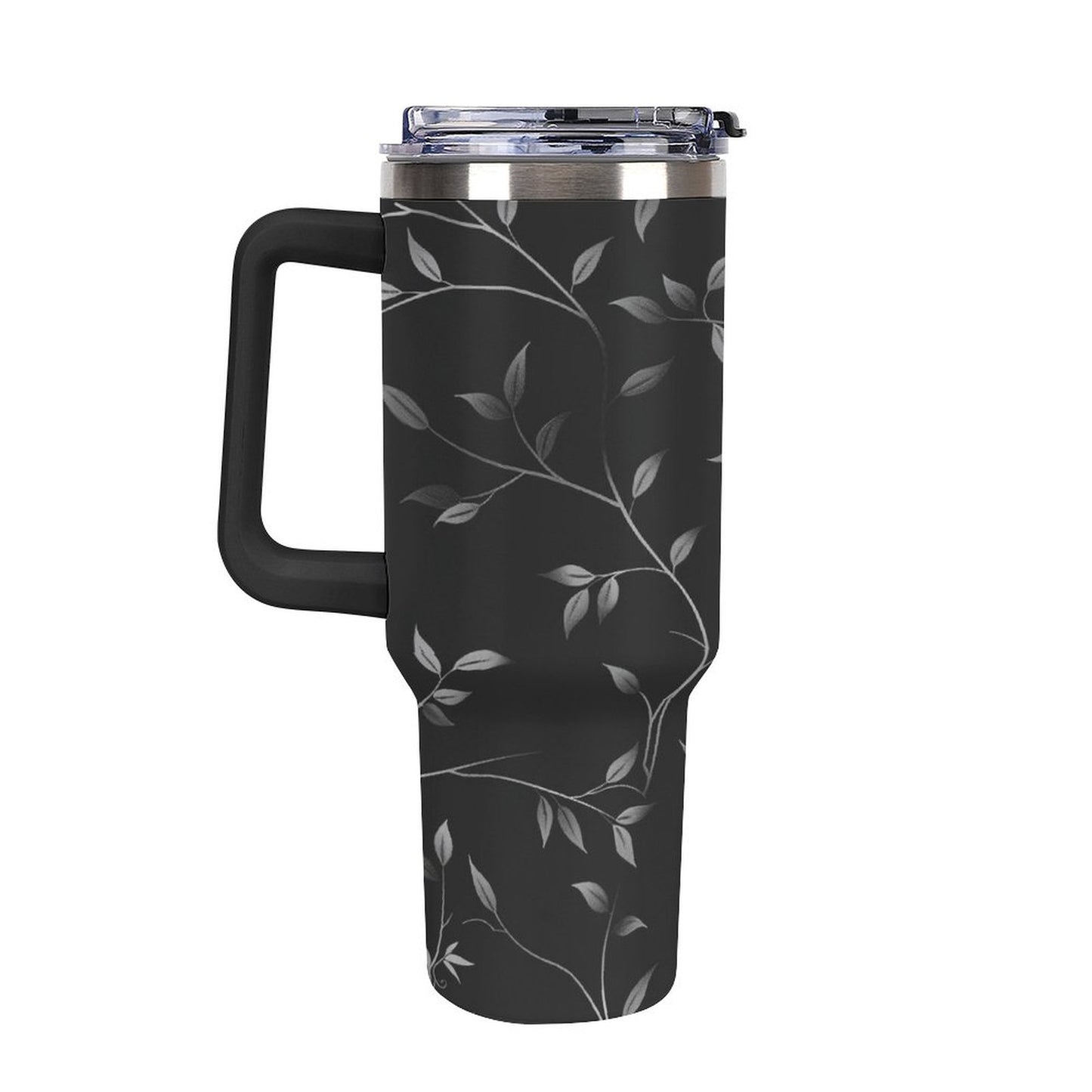 Black and Silver Vines 40oz Insulated Tumbler with Handle and Straw