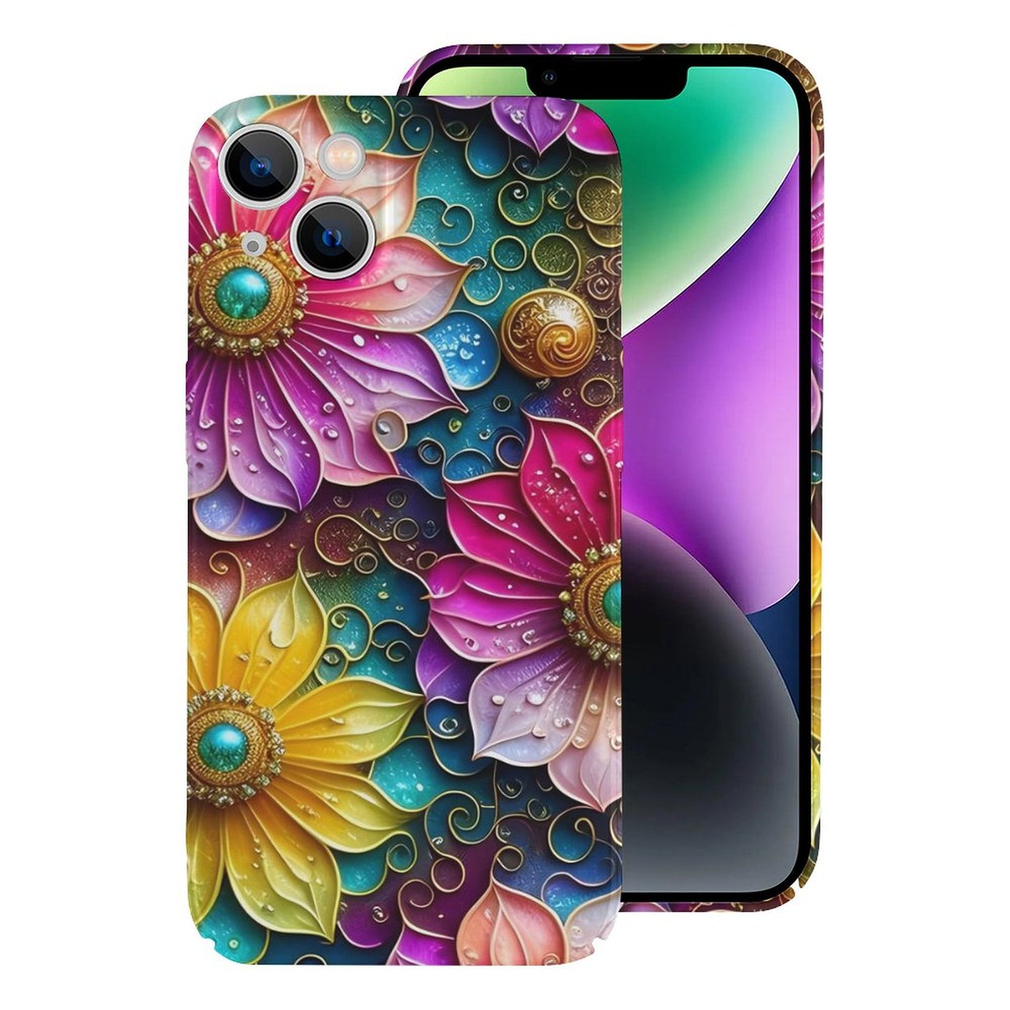 Shades of Pink and Yellow Flowers Apple Case for iPhone 14 Series