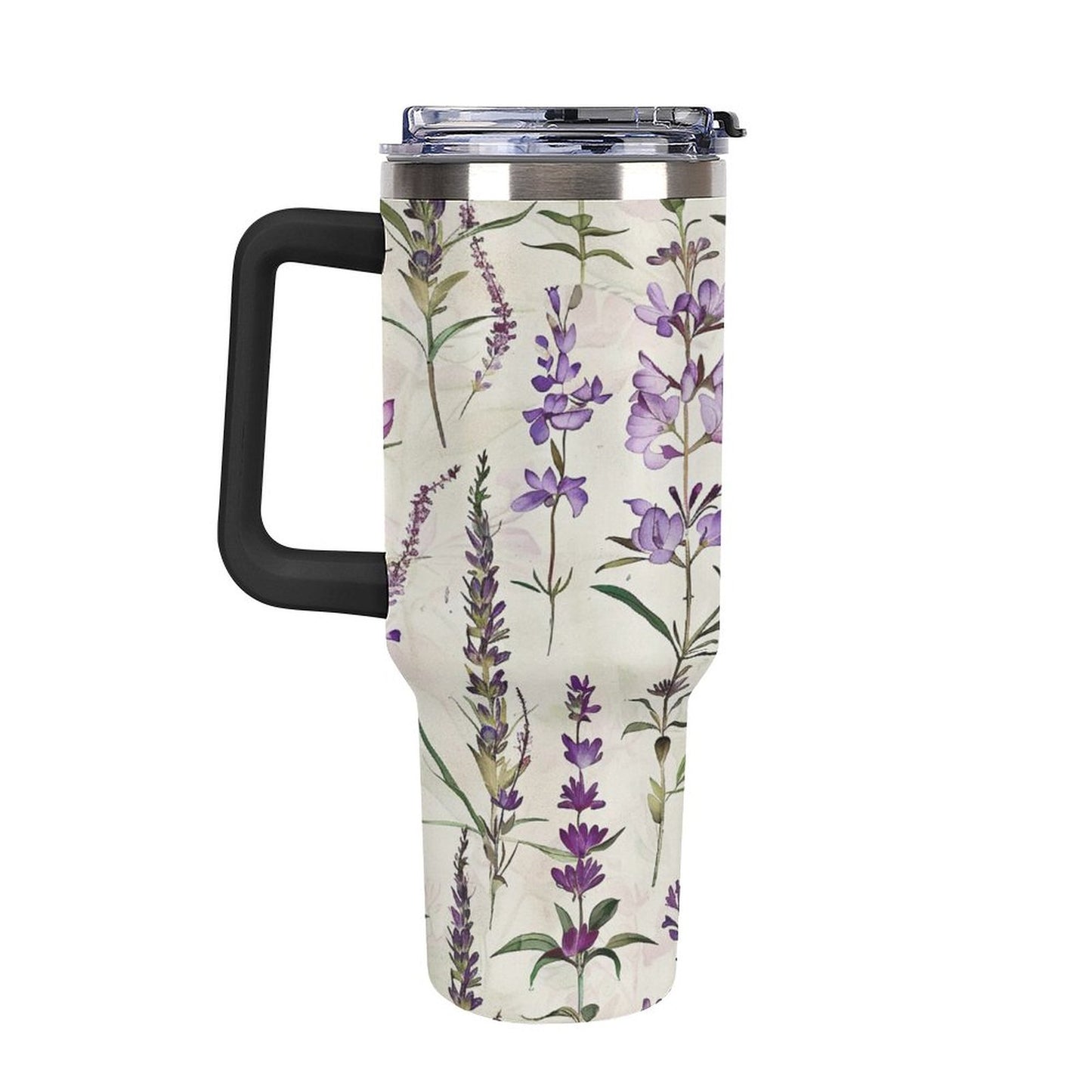 Lavender Flowers 40oz Insulated Tumbler with Handle and Straw