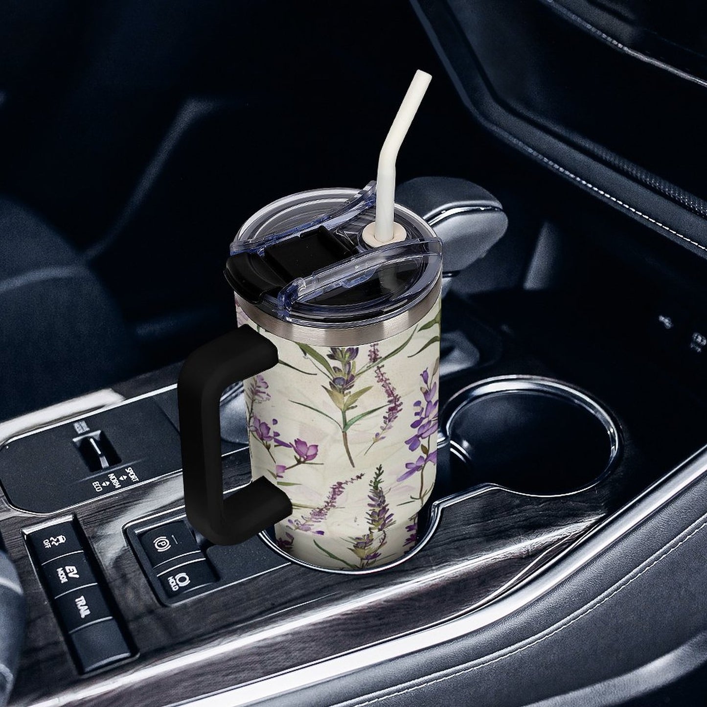 Lavender Flowers 40oz Insulated Tumbler with Handle and Straw