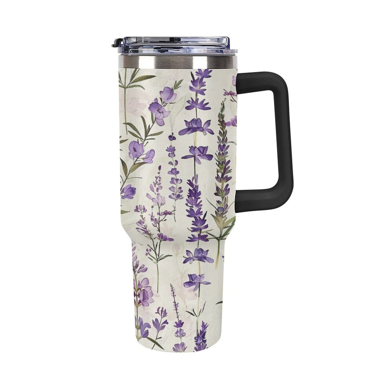 Lavender Flowers 40oz Insulated Tumbler with Handle and Straw