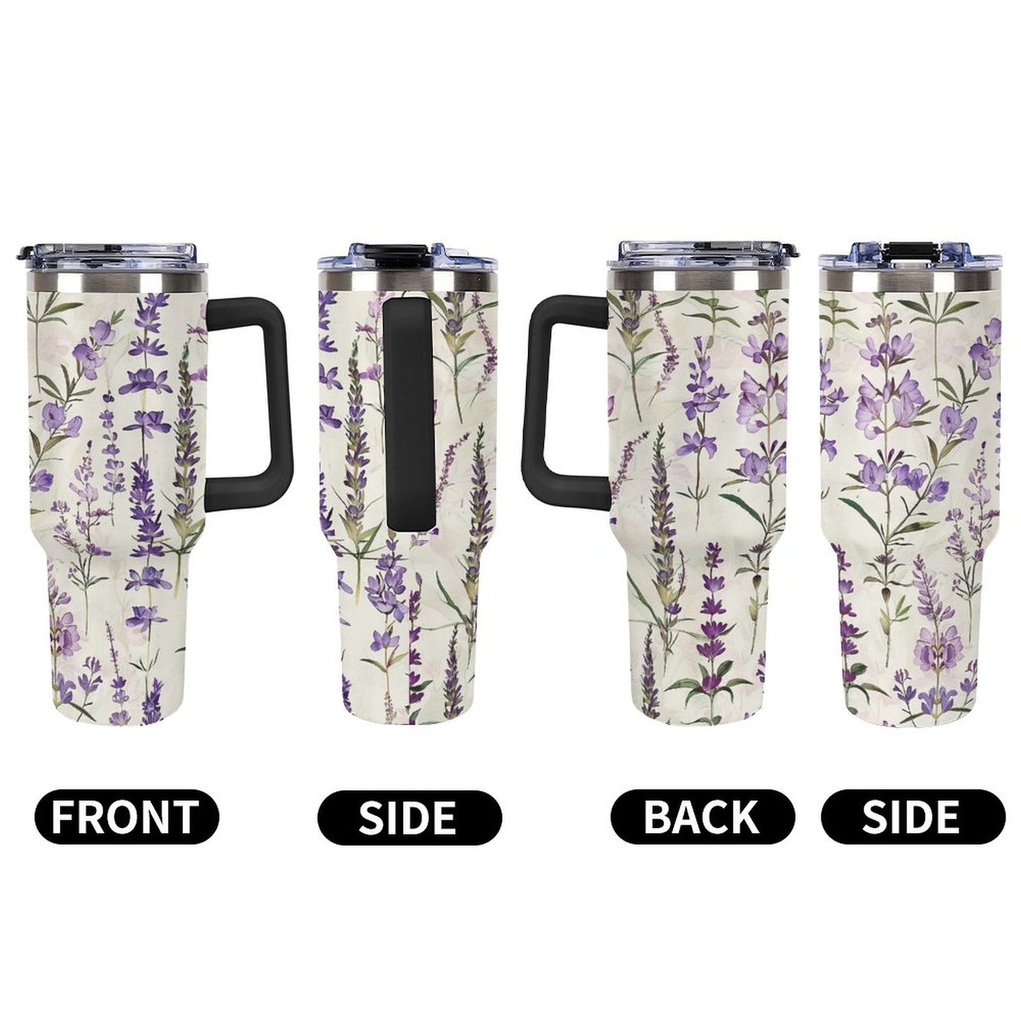 Lavender Flowers 40oz Insulated Tumbler with Handle and Straw