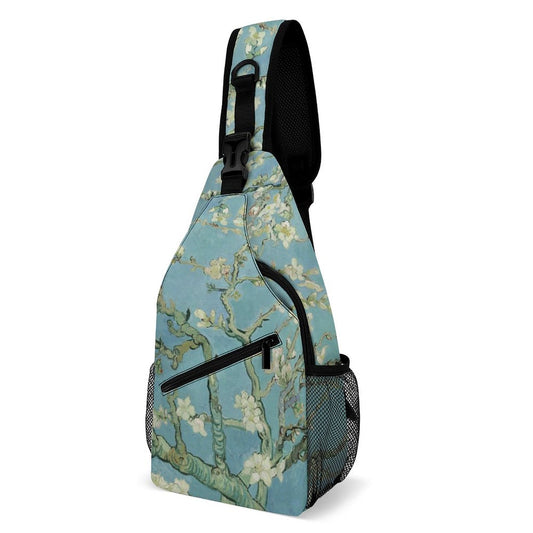 White Flowers on Branch with a Teal Background Unique Sling Bags