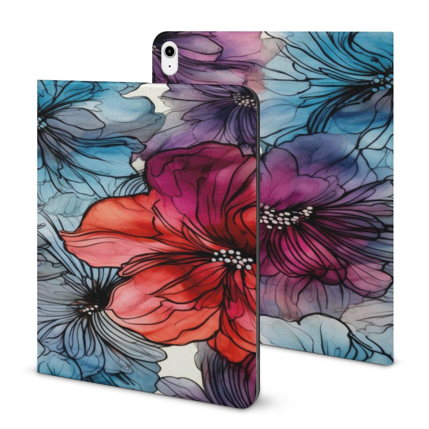 Alcohol Ink Blue Floral Book-Style  
iPad Protector with Apple Pen Slot