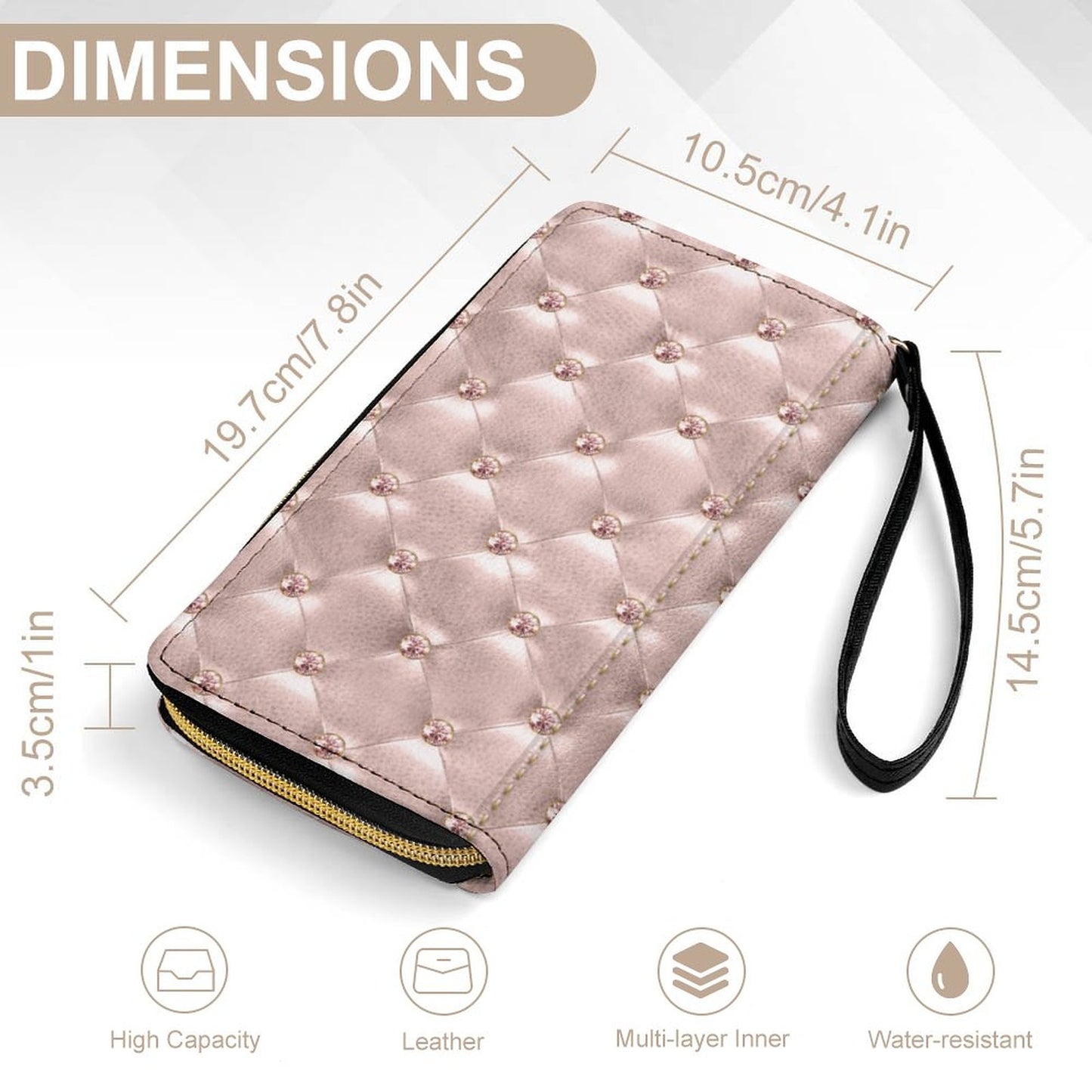 Light Pink Bling Leather Wallet with Wristlet Strap