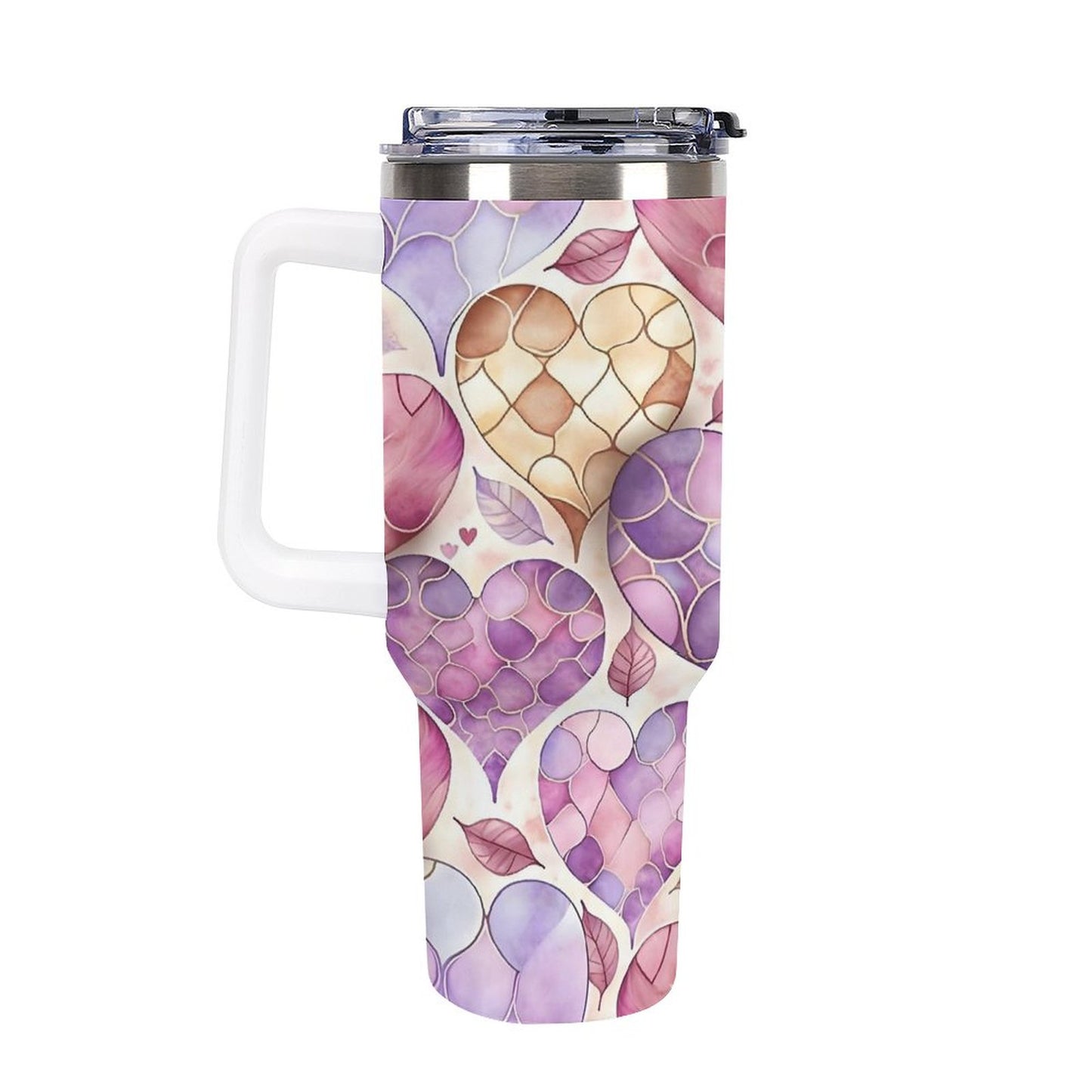 Hearts and Leaves 40oz Insulated Tumbler with Handle and Straw