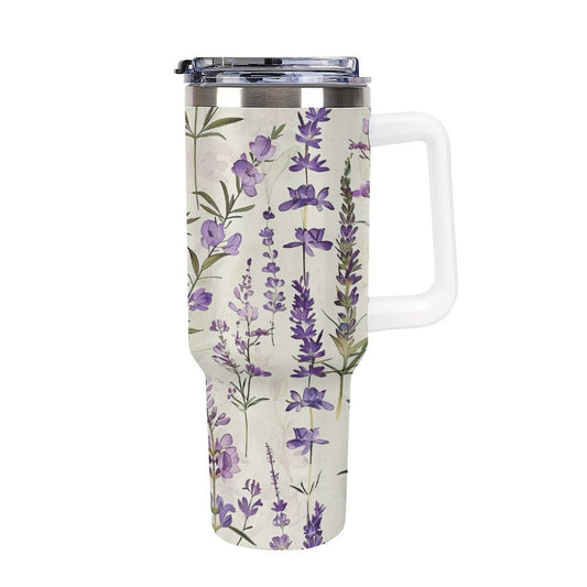 Lavender Flowers 40oz Insulated Tumbler with Handle and Straw