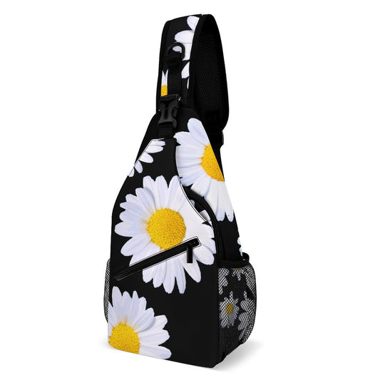 Daisy Flowers on Black Unique Sling Bags