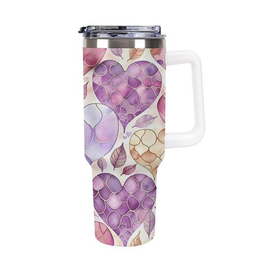 Hearts and Leaves 40oz Insulated Tumbler with Handle and Straw