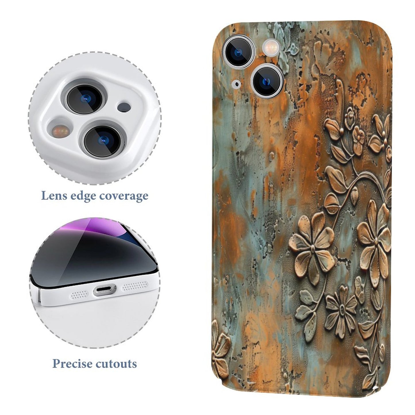 Turquoise and Rust Flowers Apple Case for iPhone 14 Series