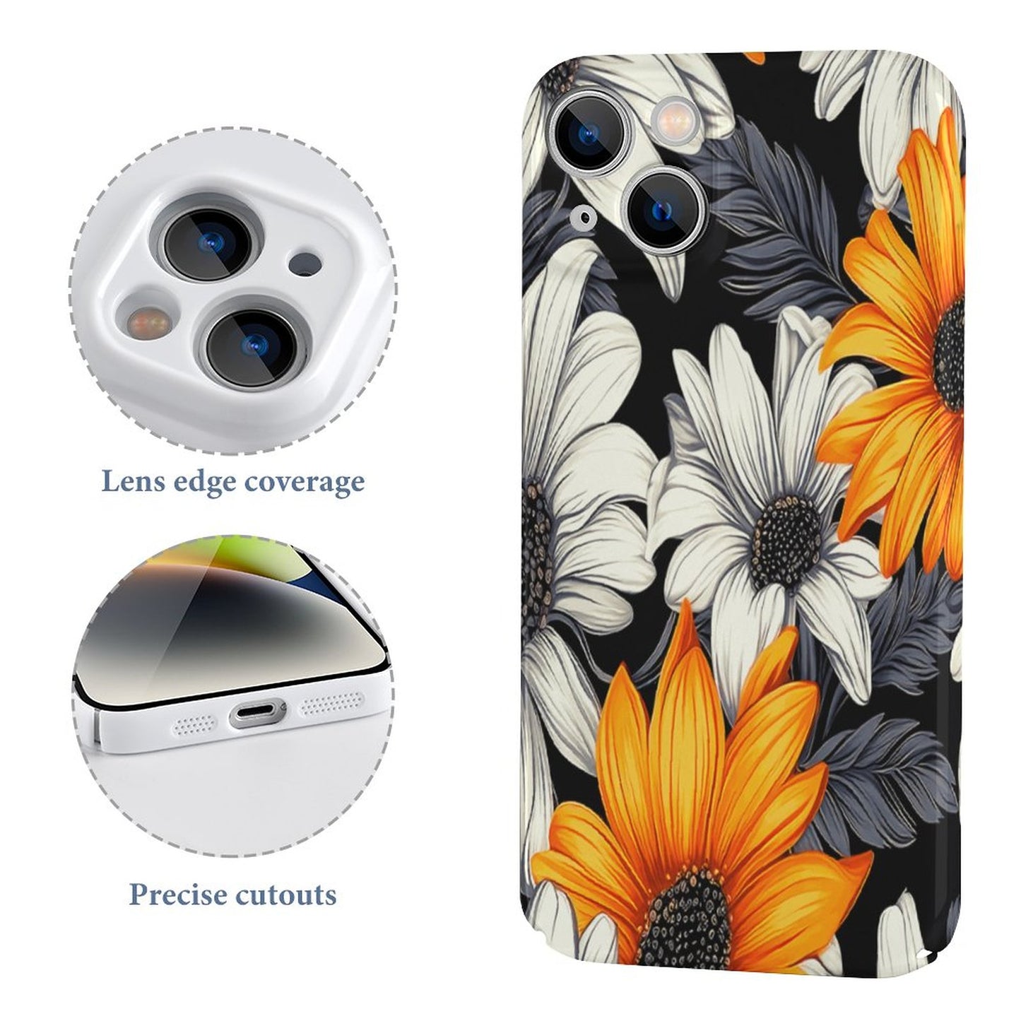 Orange and White Flowers Apple Case for iPhone 14 Series