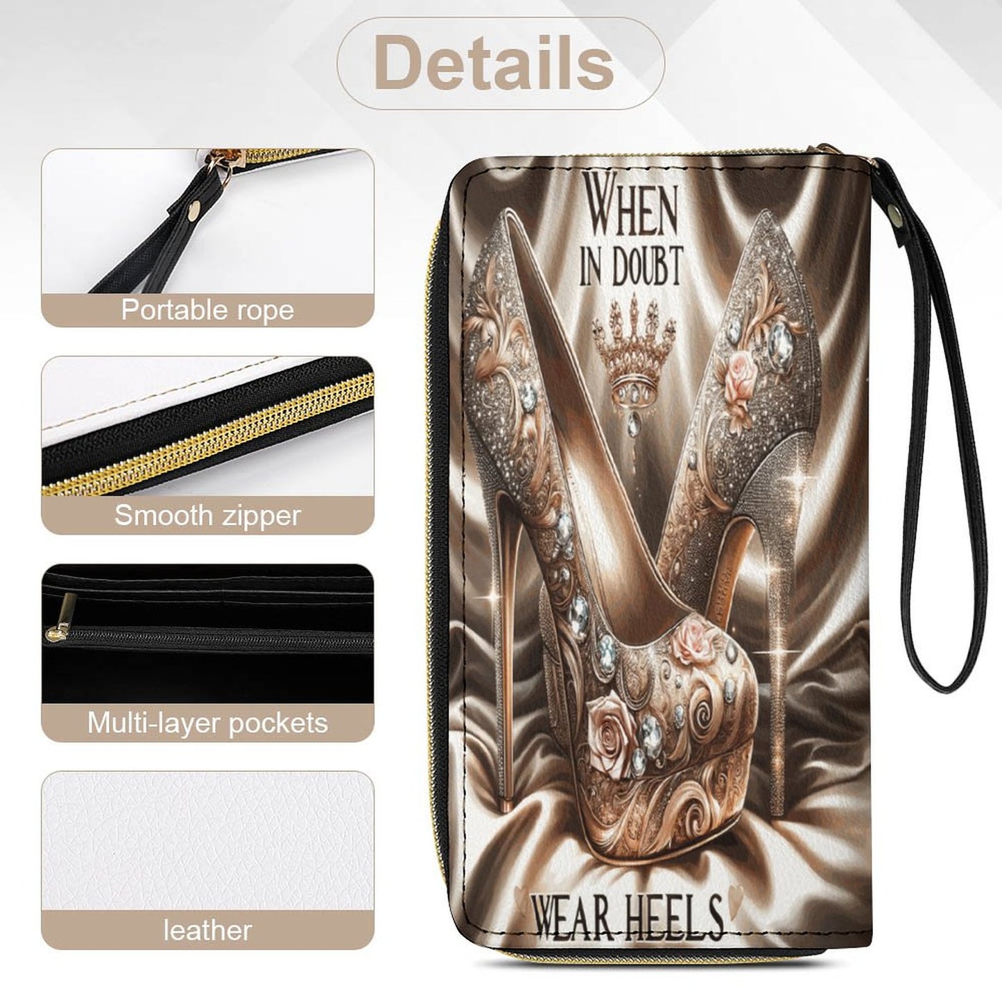 Wear Heels Leather Wallet with Wristlet Strap