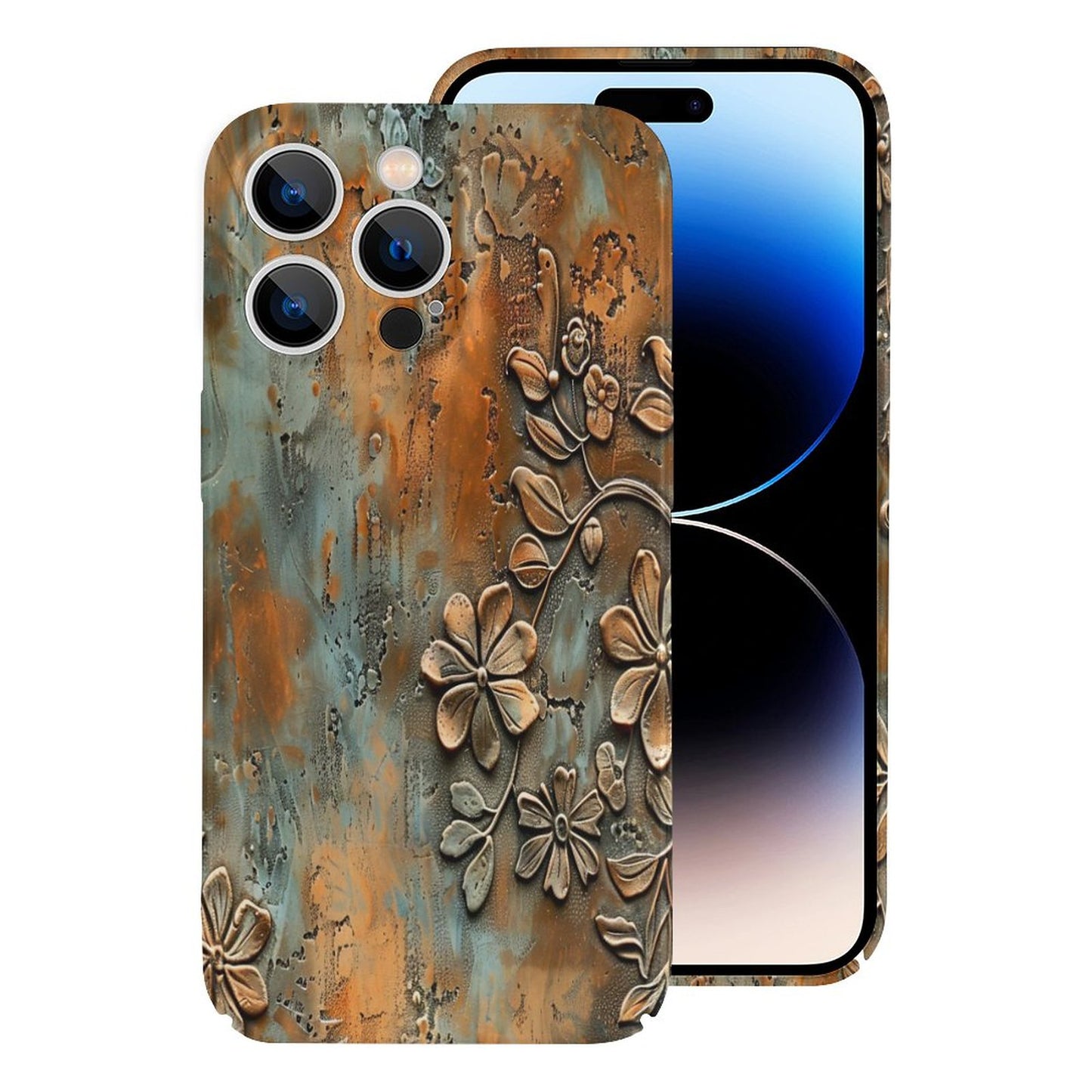 Turquoise and Rust Flowers Apple Case for iPhone 14 Series