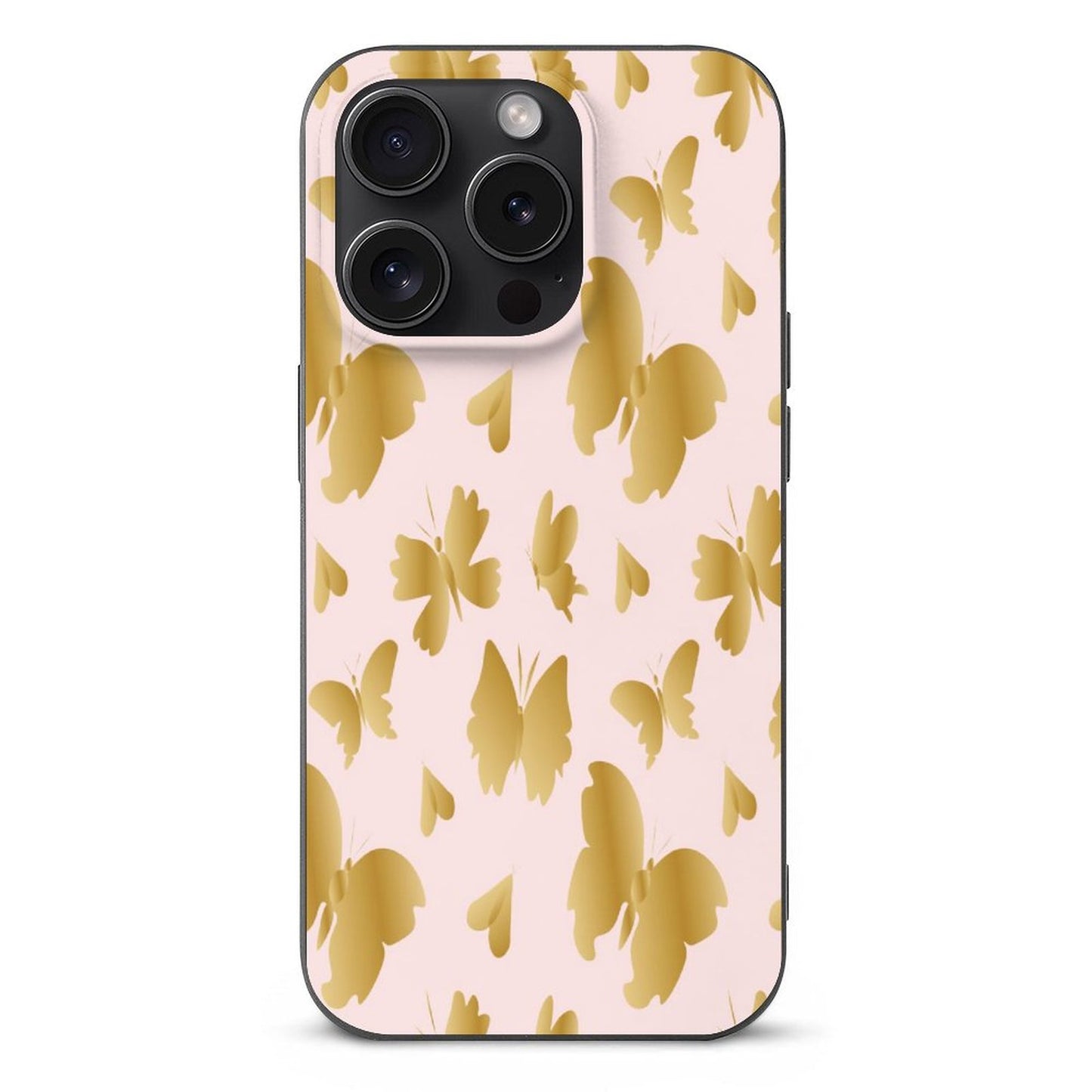 Pink with Gold Butterflies Apple iPhone Case for iPhone 15 Series