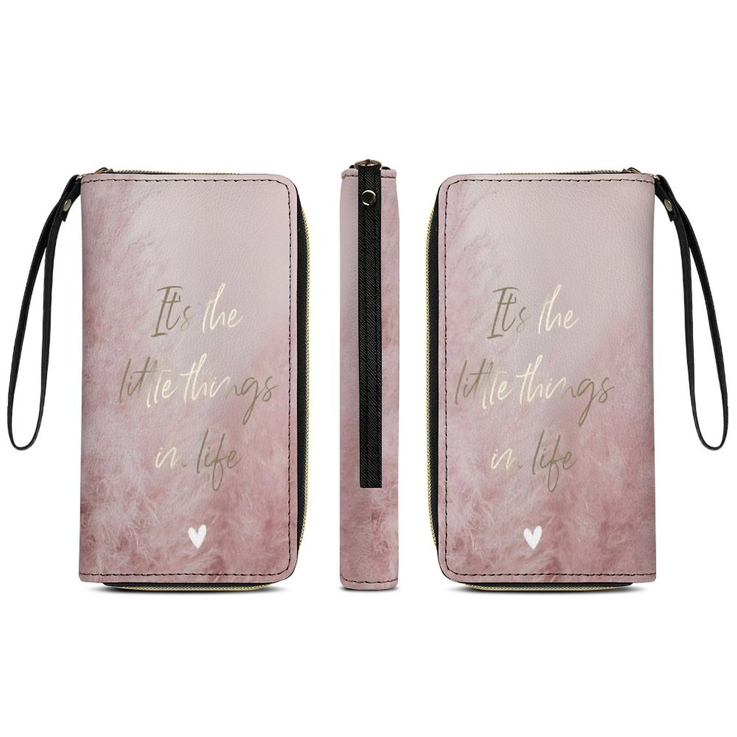 Pink Leather Wallet with Wristlet Strap