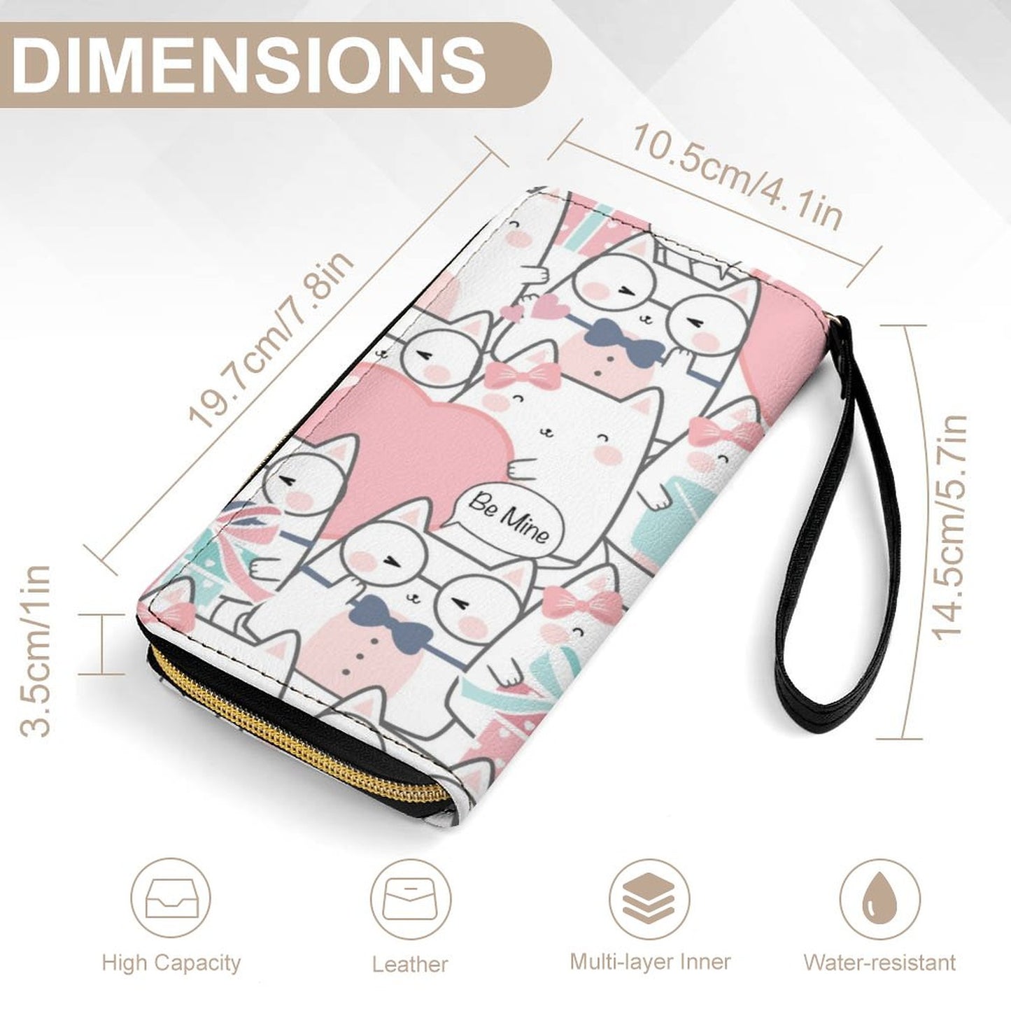 Kitty Love Leather Wallet with Wristlet Strap