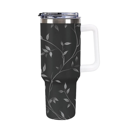 Black and Silver Vines 40oz Insulated Tumbler with Handle and Straw