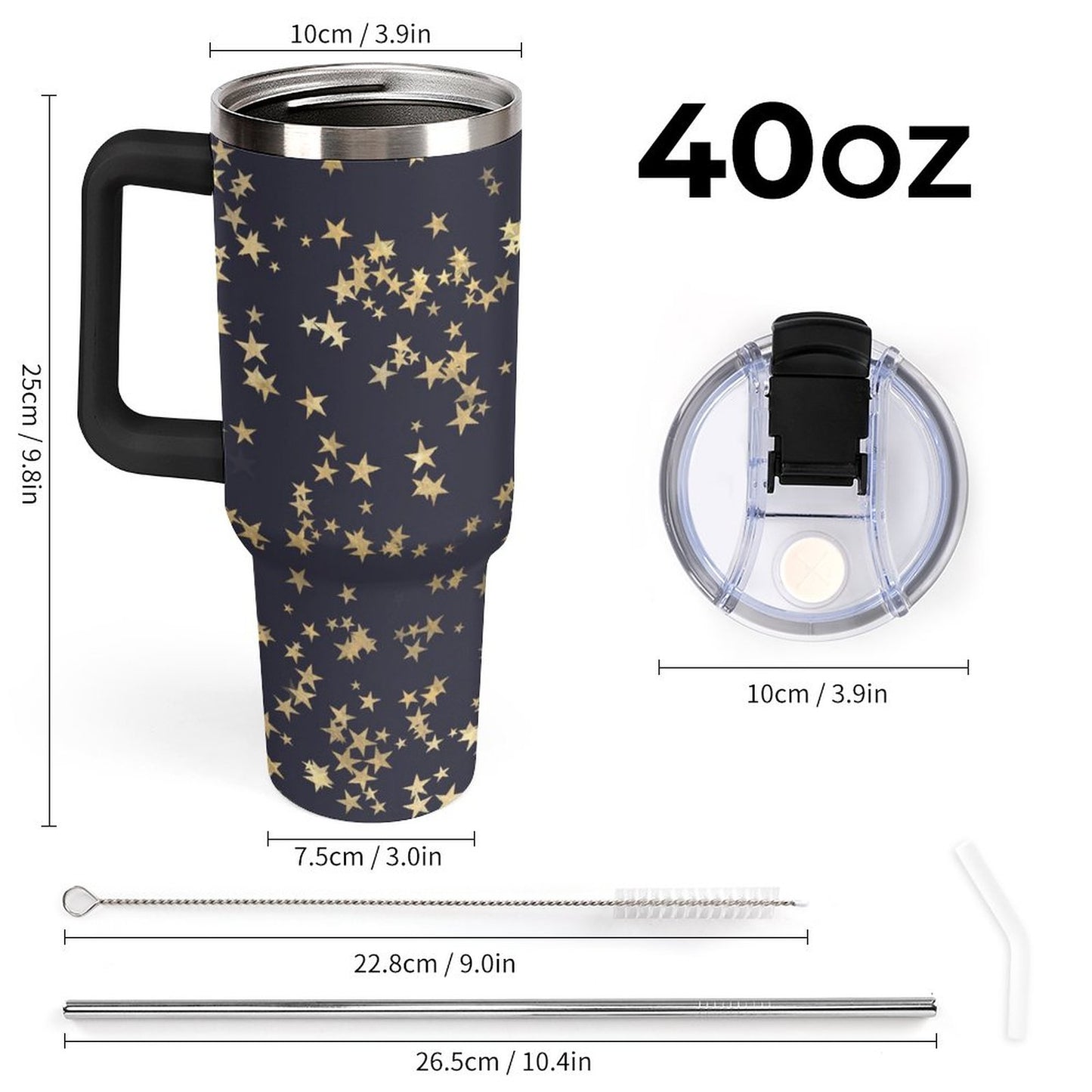 Stary Night 40oz Insulated Tumbler with Handle and Straw