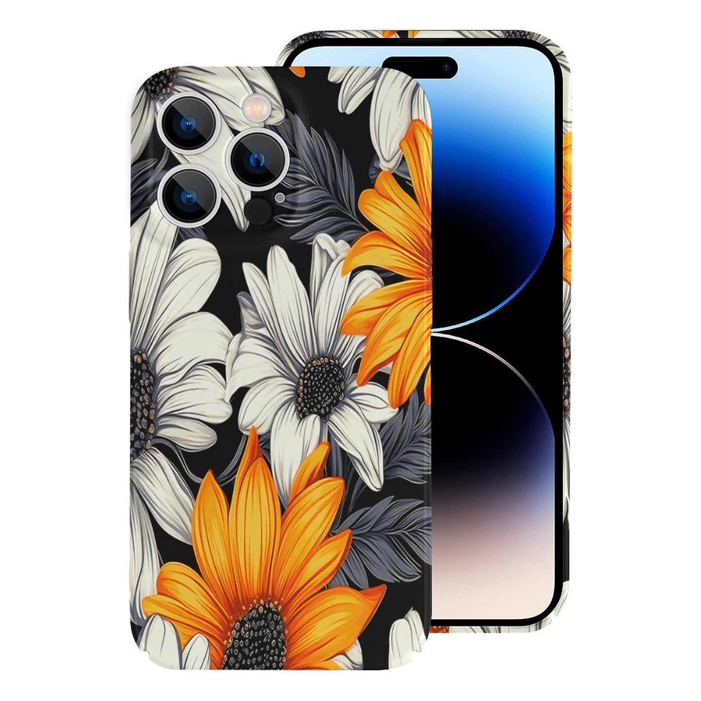 Orange and White Flowers Apple Case for iPhone 14 Series