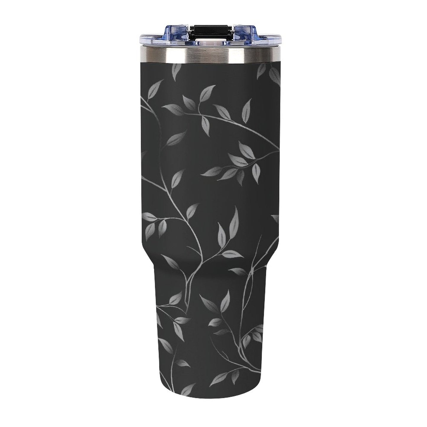 Black and Silver Vines 40oz Insulated Tumbler with Handle and Straw