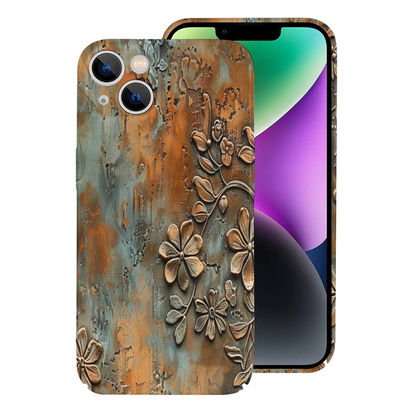 Turquoise and Rust Flowers Apple Case for iPhone 14 Series