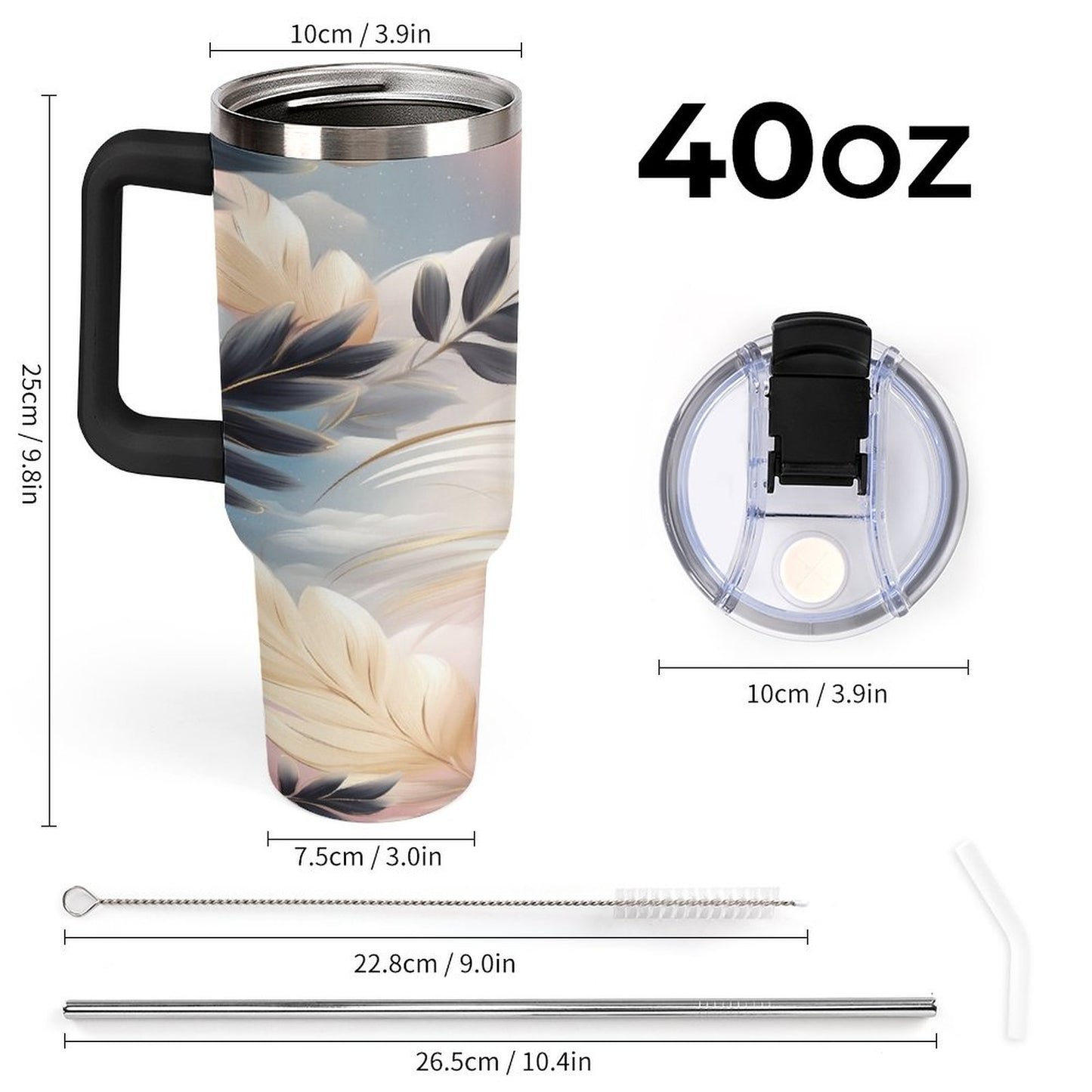 Dreamy Clouds 40oz Insulated Tumbler with Handle and Straw