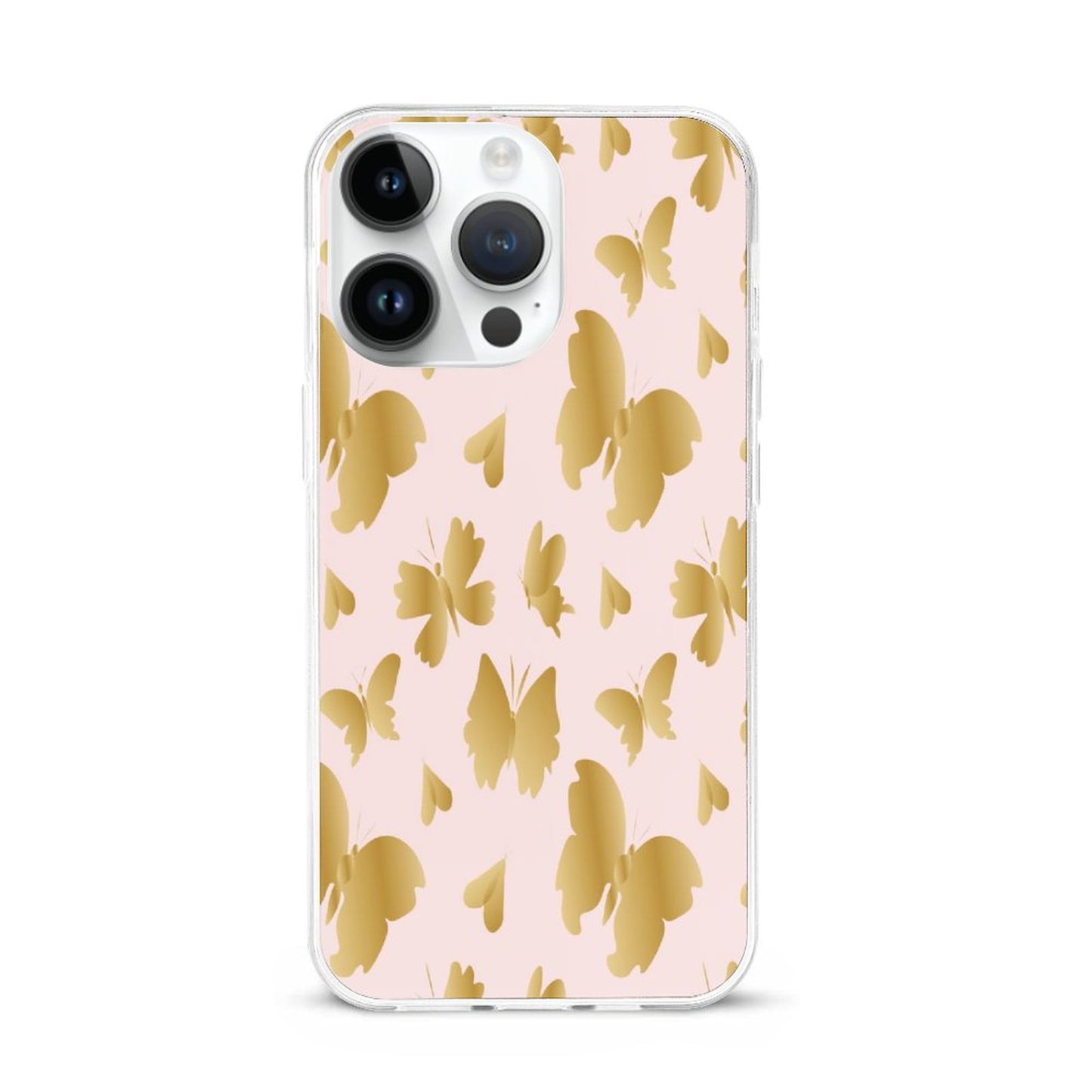 Pink with Gold Butterflies Apple iPhone Case for iPhone 15 Series