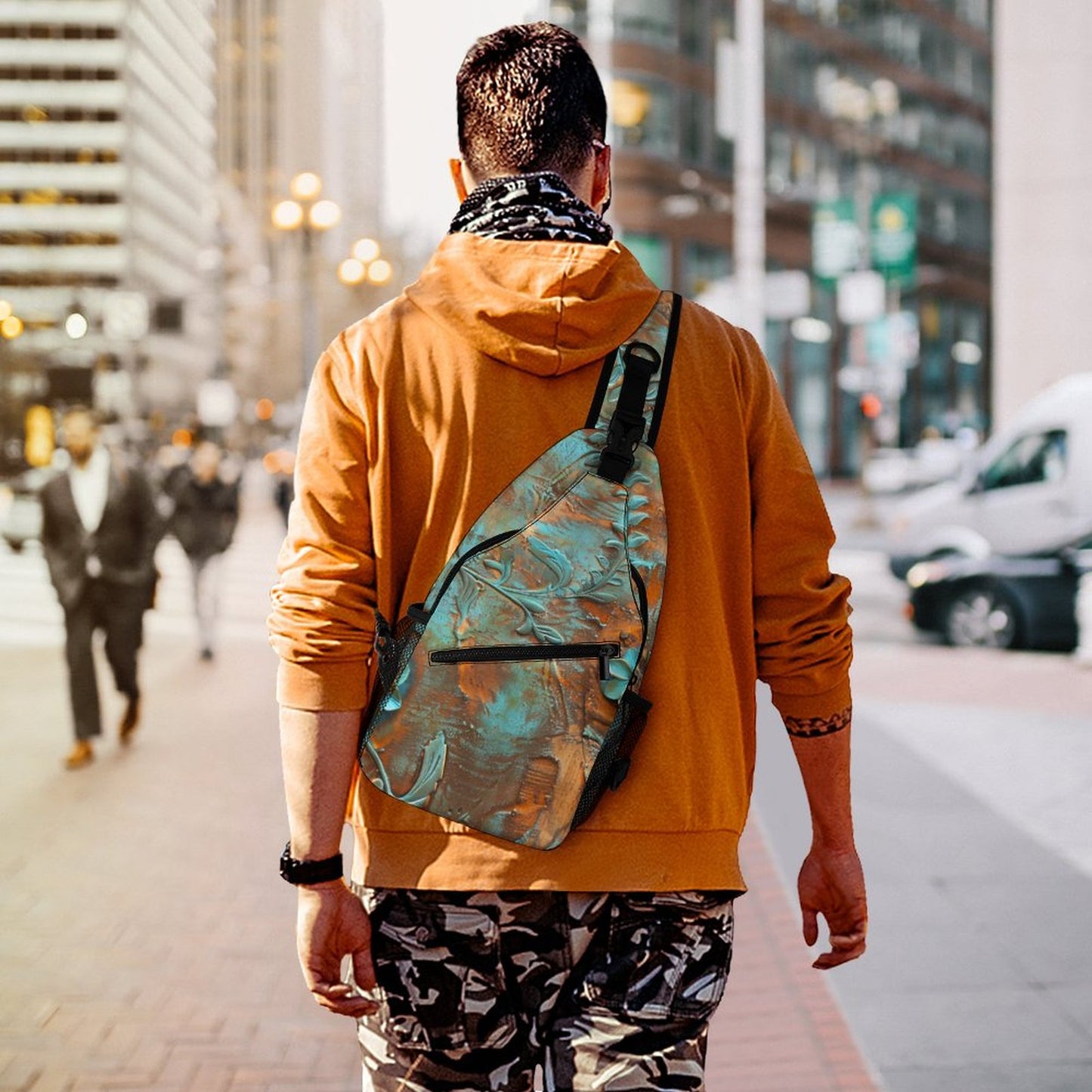 Turquoise and Rust Flowers Sling Bags
