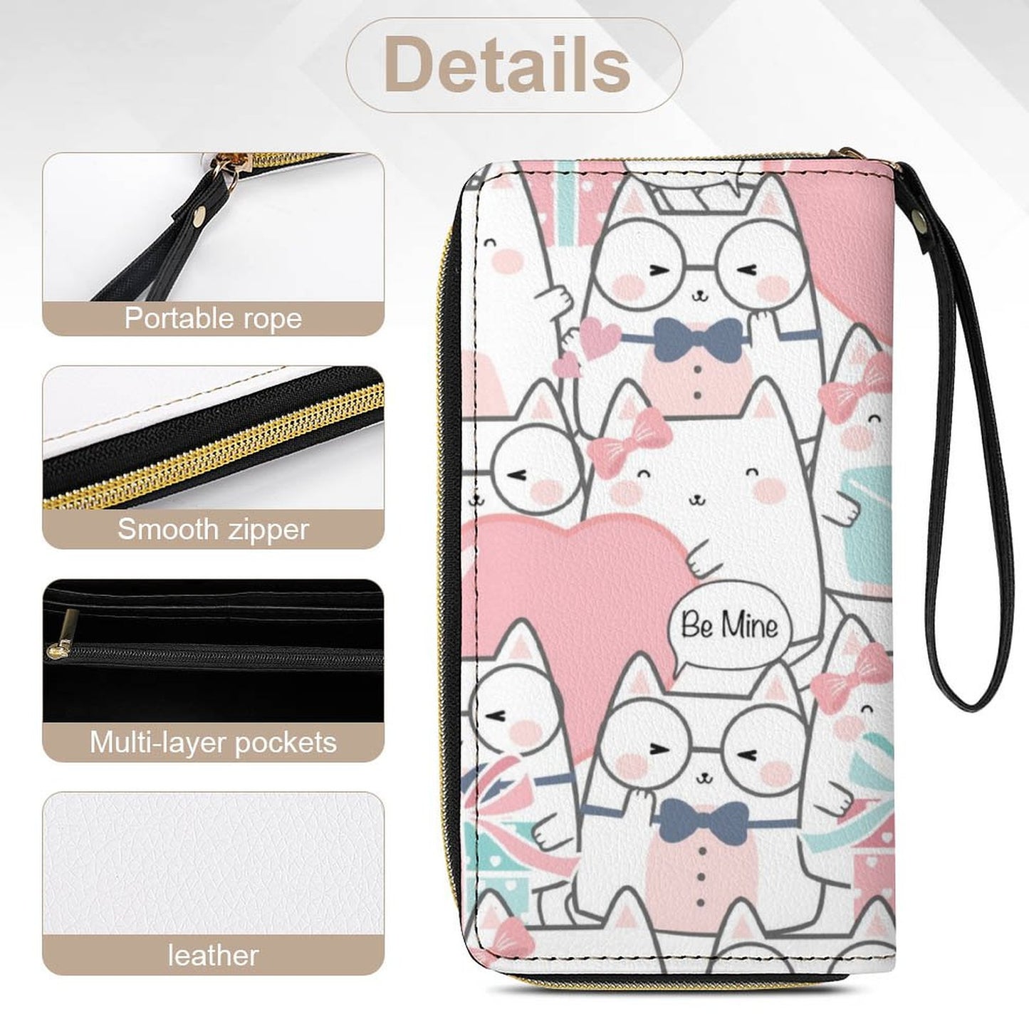 Kitty Love Leather Wallet with Wristlet Strap