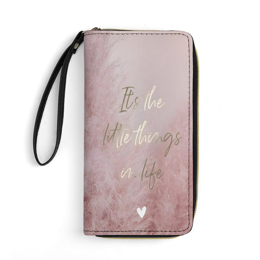 Pink Leather Wallet with Wristlet Strap