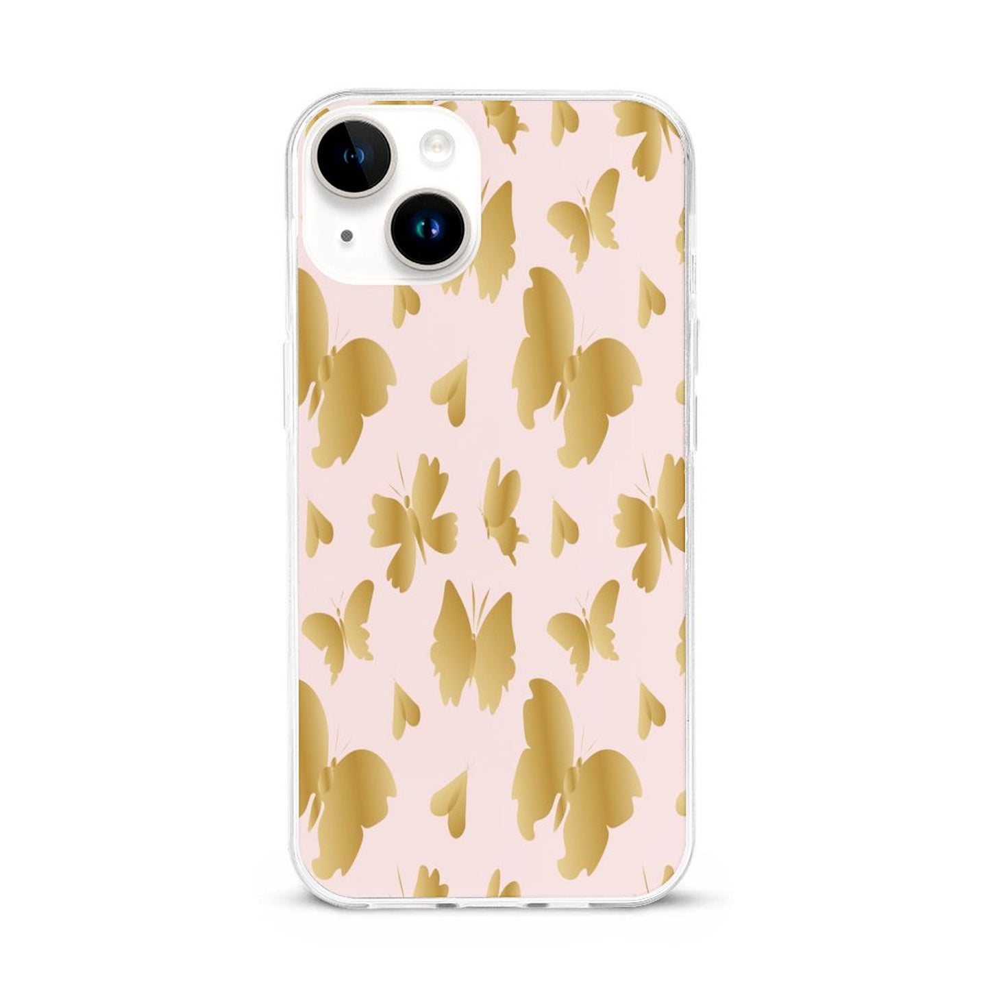 Pink with Gold Butterflies Apple iPhone Case for iPhone 15 Series
