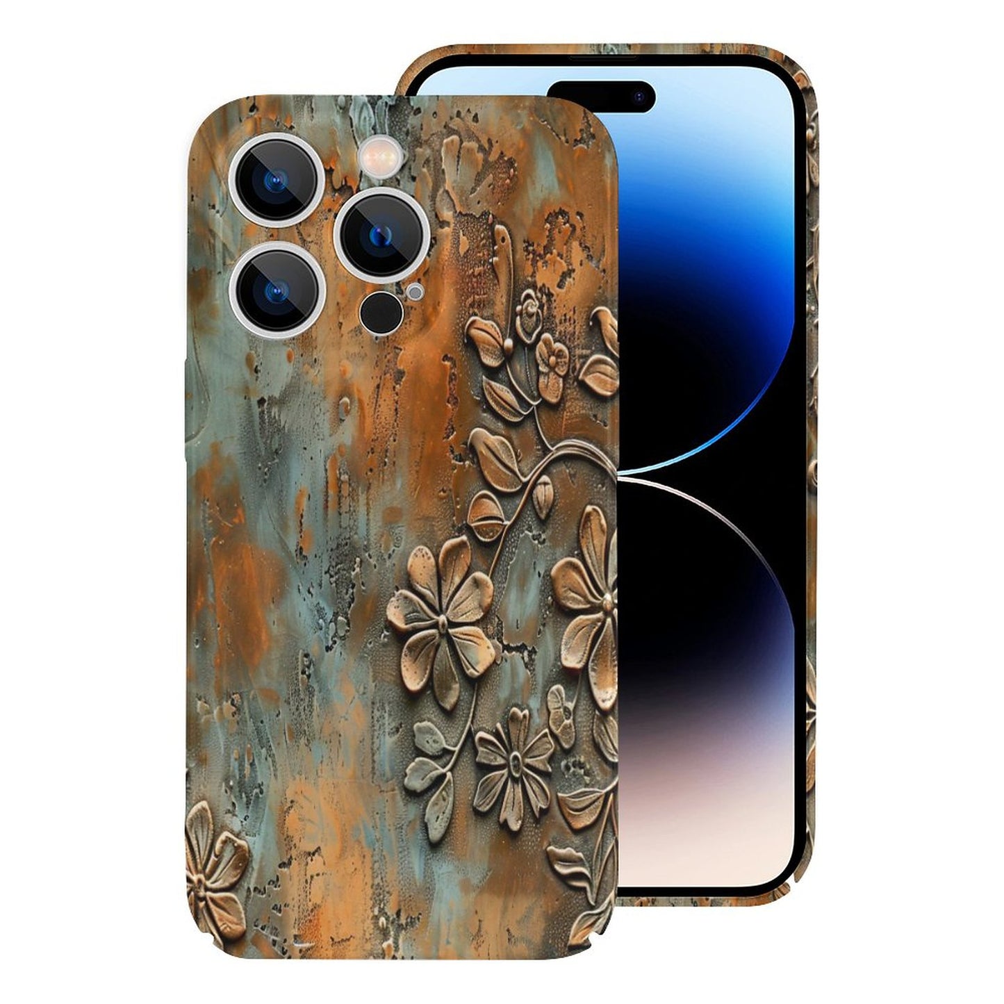 Turquoise and Rust Flowers Apple Case for iPhone 14 Series