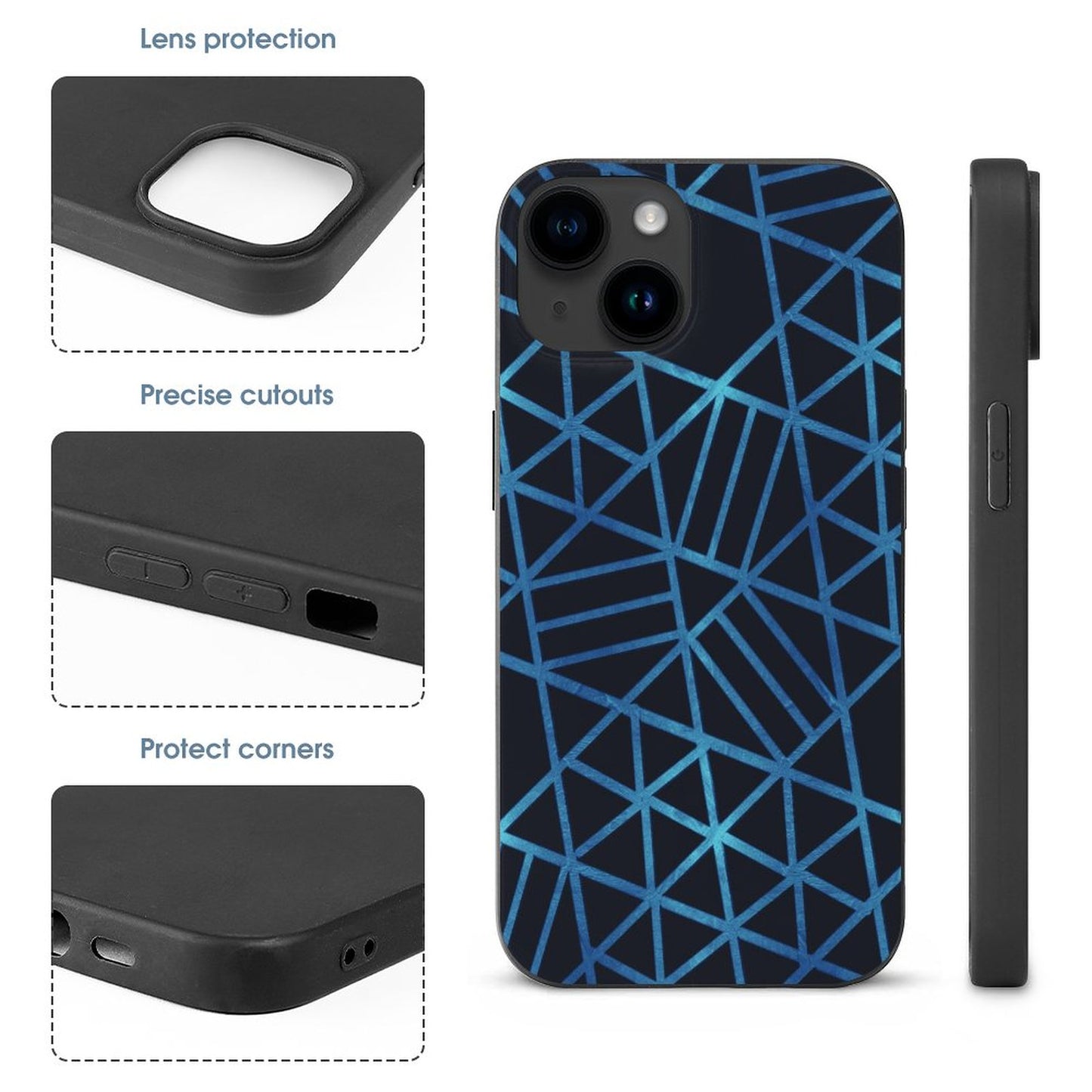 Blue and Black Geometric Apple iPhone Case for iPhone 15 Series