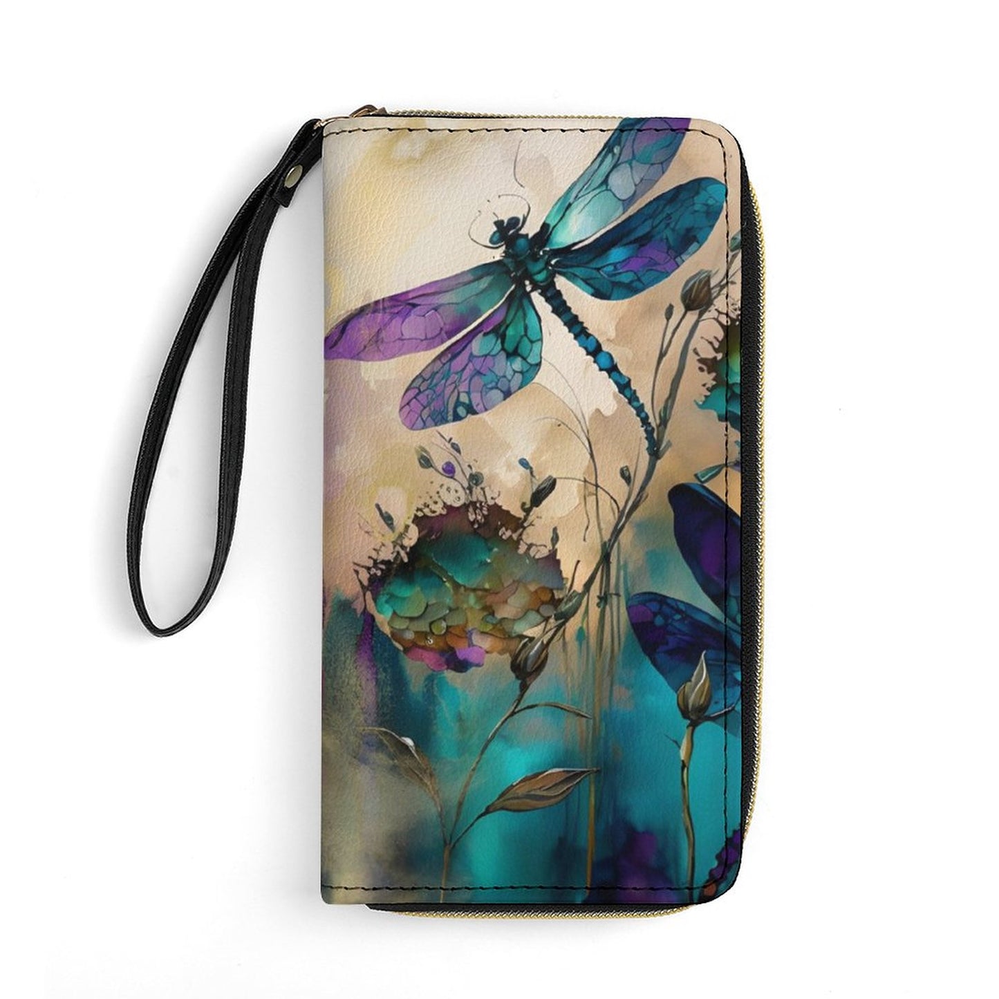 Dragonfly Leather Wallet with Wristlet Strap