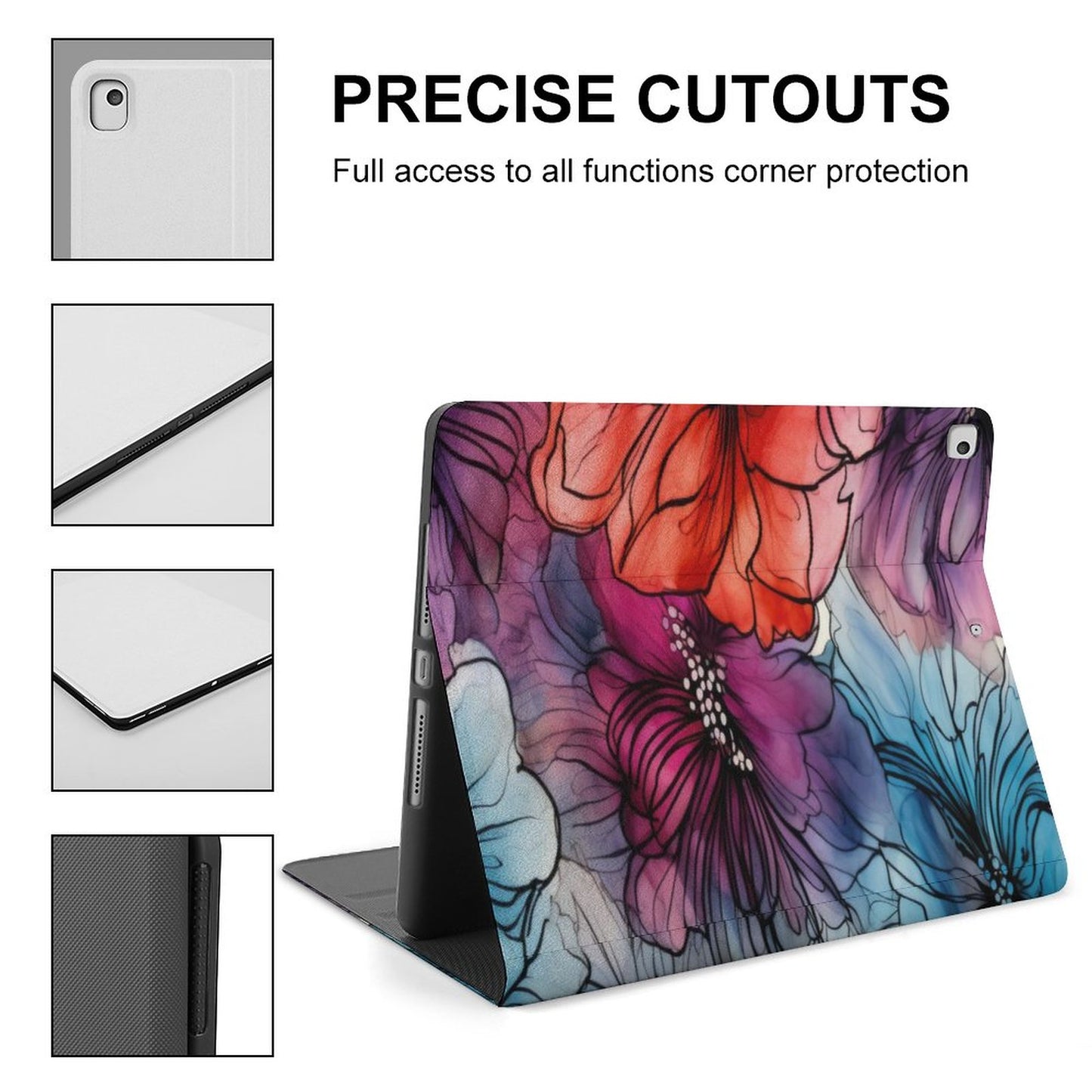 Alcohol Ink Blue Floral Book-Style  
iPad Protector with Apple Pen Slot