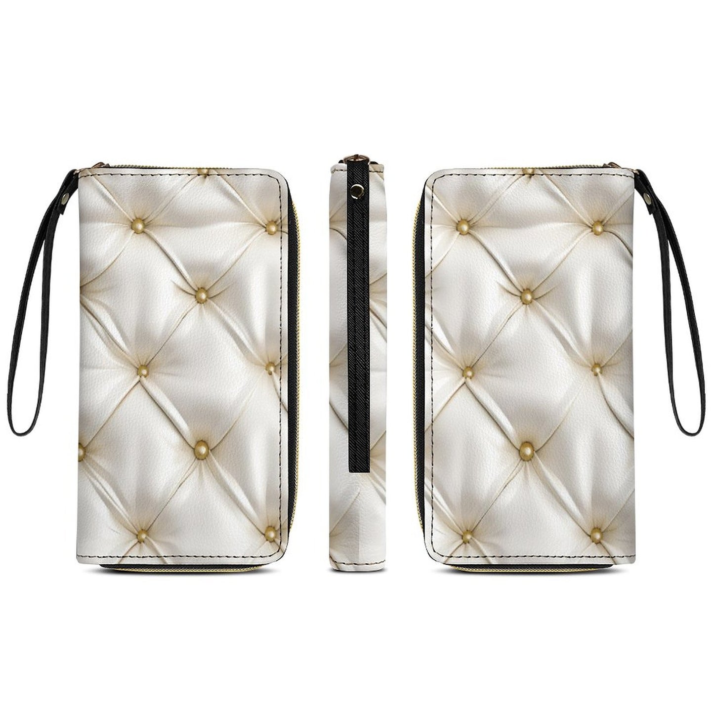 White Leather Wallet with Wristlet Strap