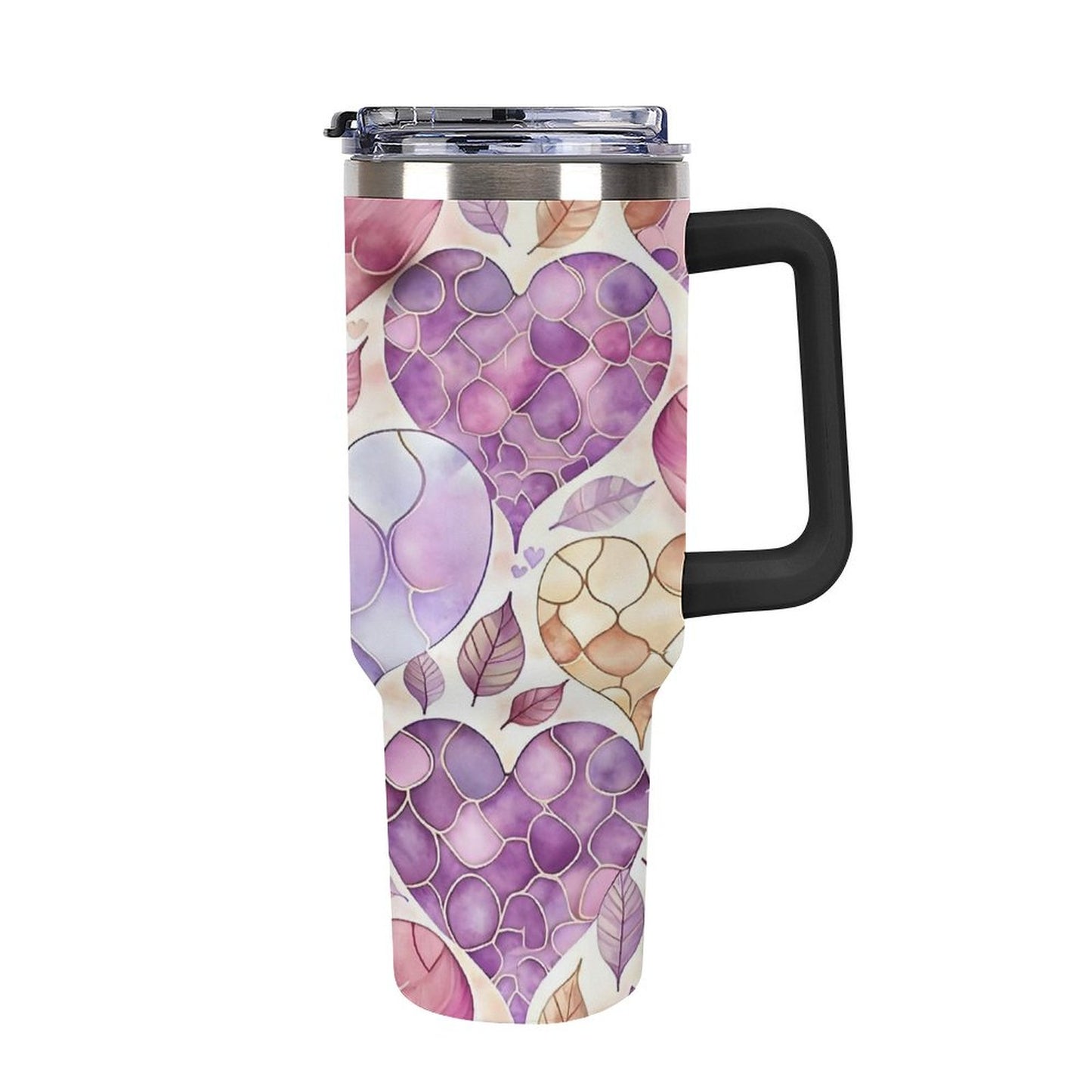 Hearts and Leaves 40oz Insulated Tumbler with Handle and Straw