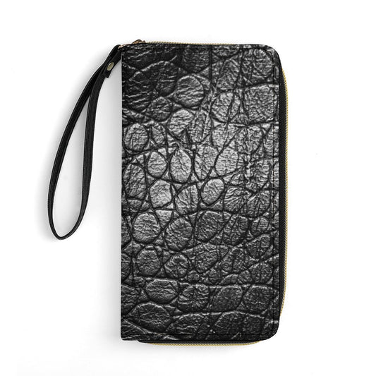 Black Leather Wallet with Wristlet Strap