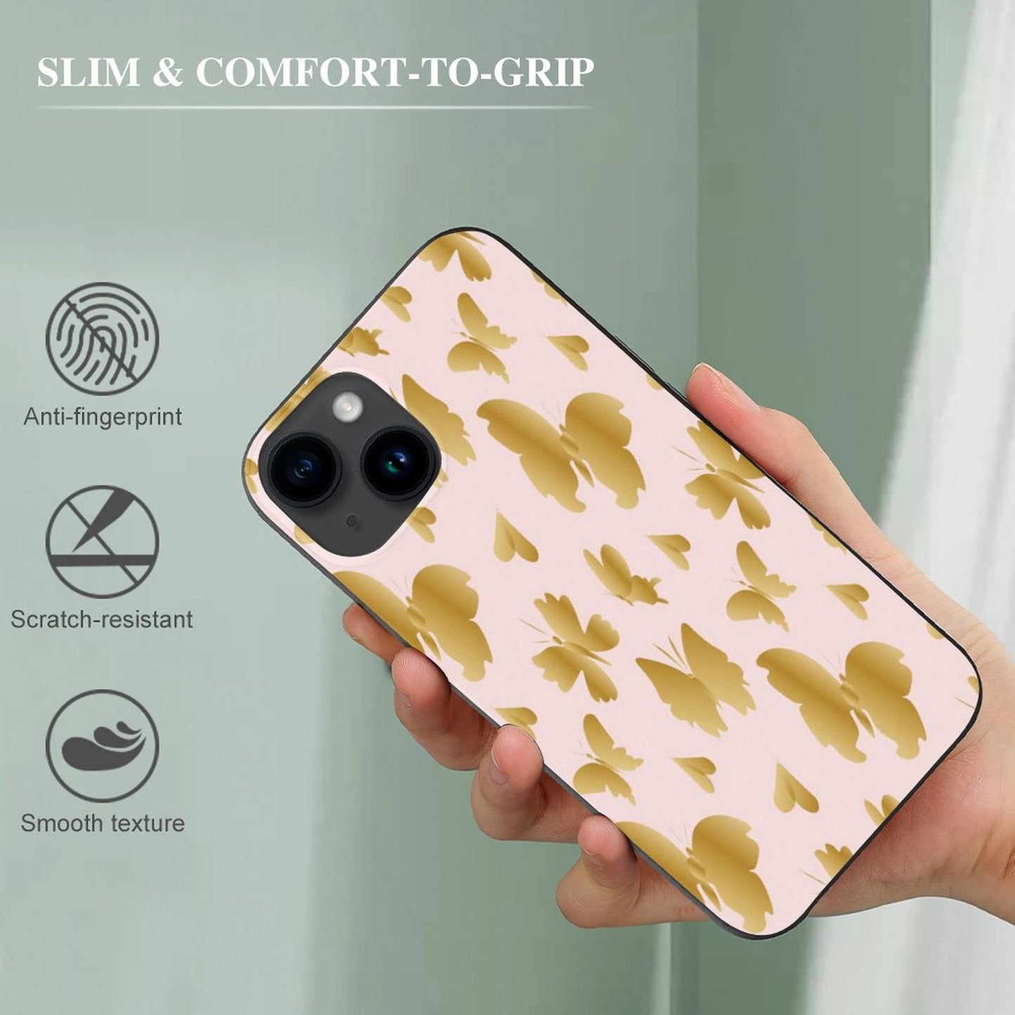 Pink with Gold Butterflies Apple iPhone Case for iPhone 15 Series